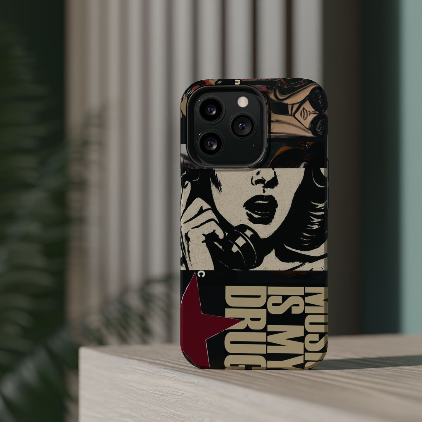 Magnetic Impact Phone Case — Retro Pop Art "Music Is My Drug" Design