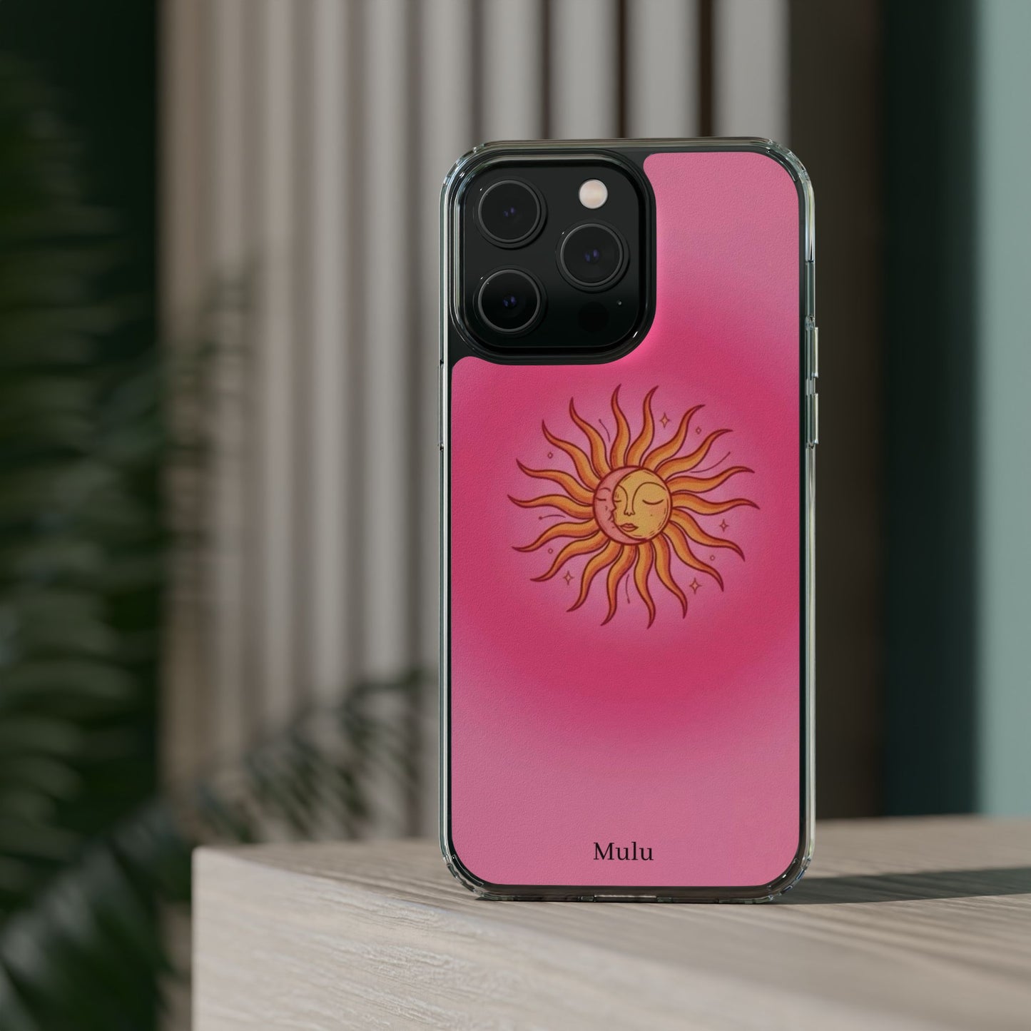 Pink Sun Phone Case — Radiant Sunburst Impact-Resistant Clear Case