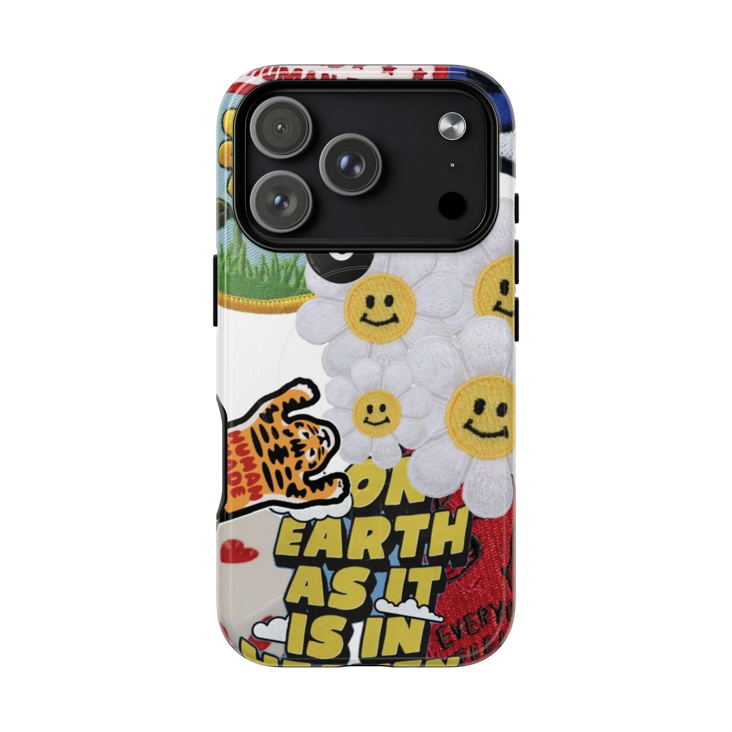 Phone Case — Retro Smiley Daisy Collage Tough Magnetic Cover