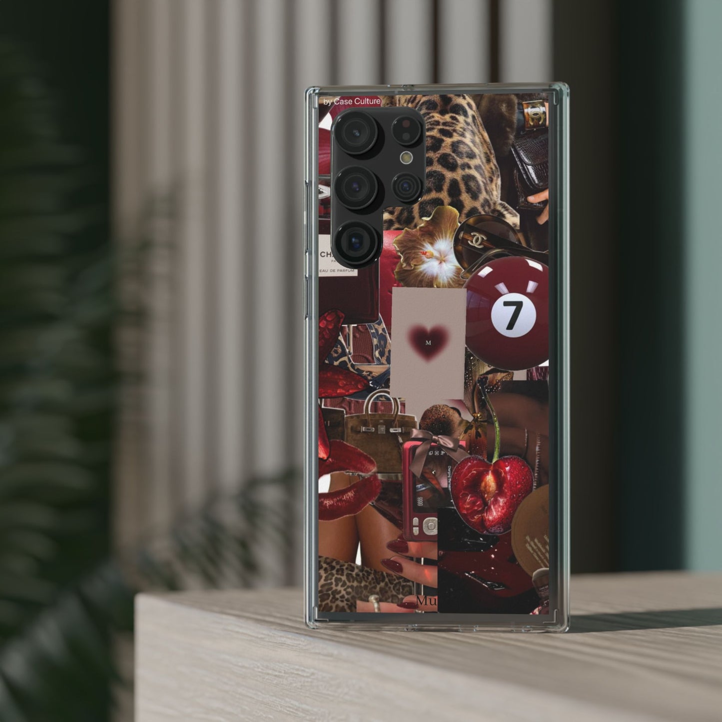 Clear Impact-Resistant Phone Case — Retro Cherry Collage Design