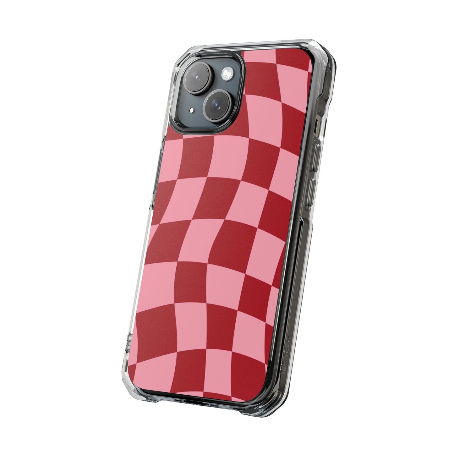 Clear Magnetic Phone Case — Red & Pink Wavy Check Pattern