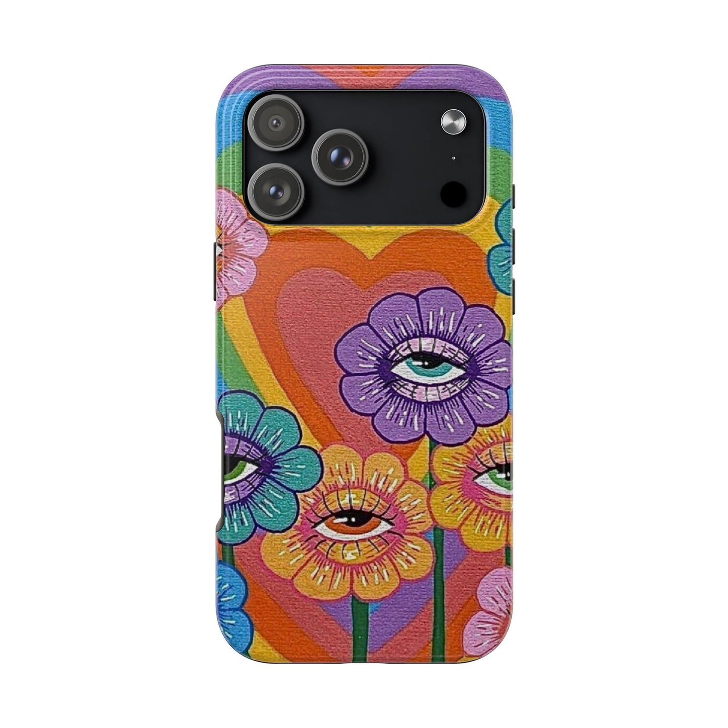 Psychedelic Eye Flower Tough Phone Case — Retro Rainbow Protective iPhone Cover