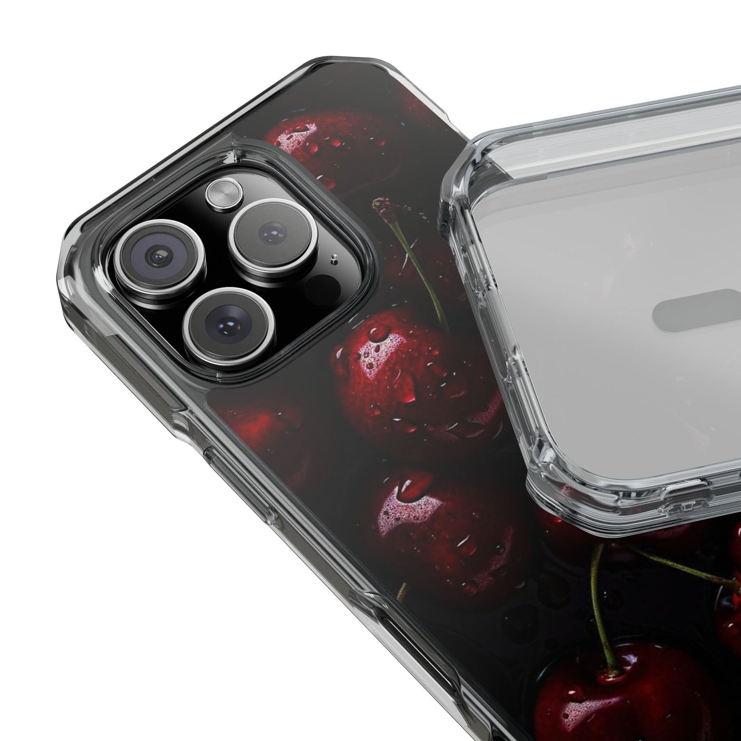 Cherry Pattern Clear Magnetic Phone Case — Dark Red Fruit Design