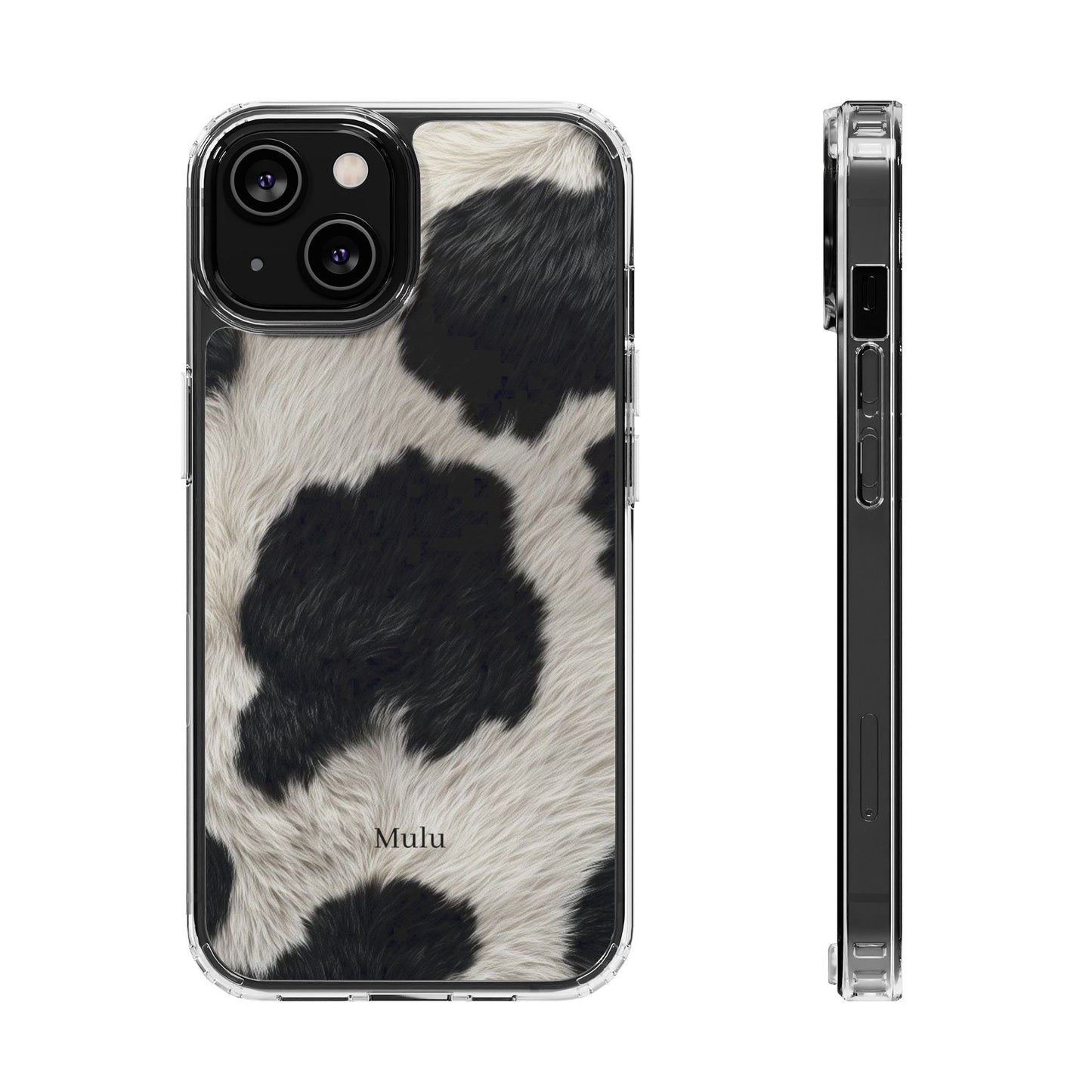 Cow Print Clear Impact Phone Case — Faux Fur Black & White Protection