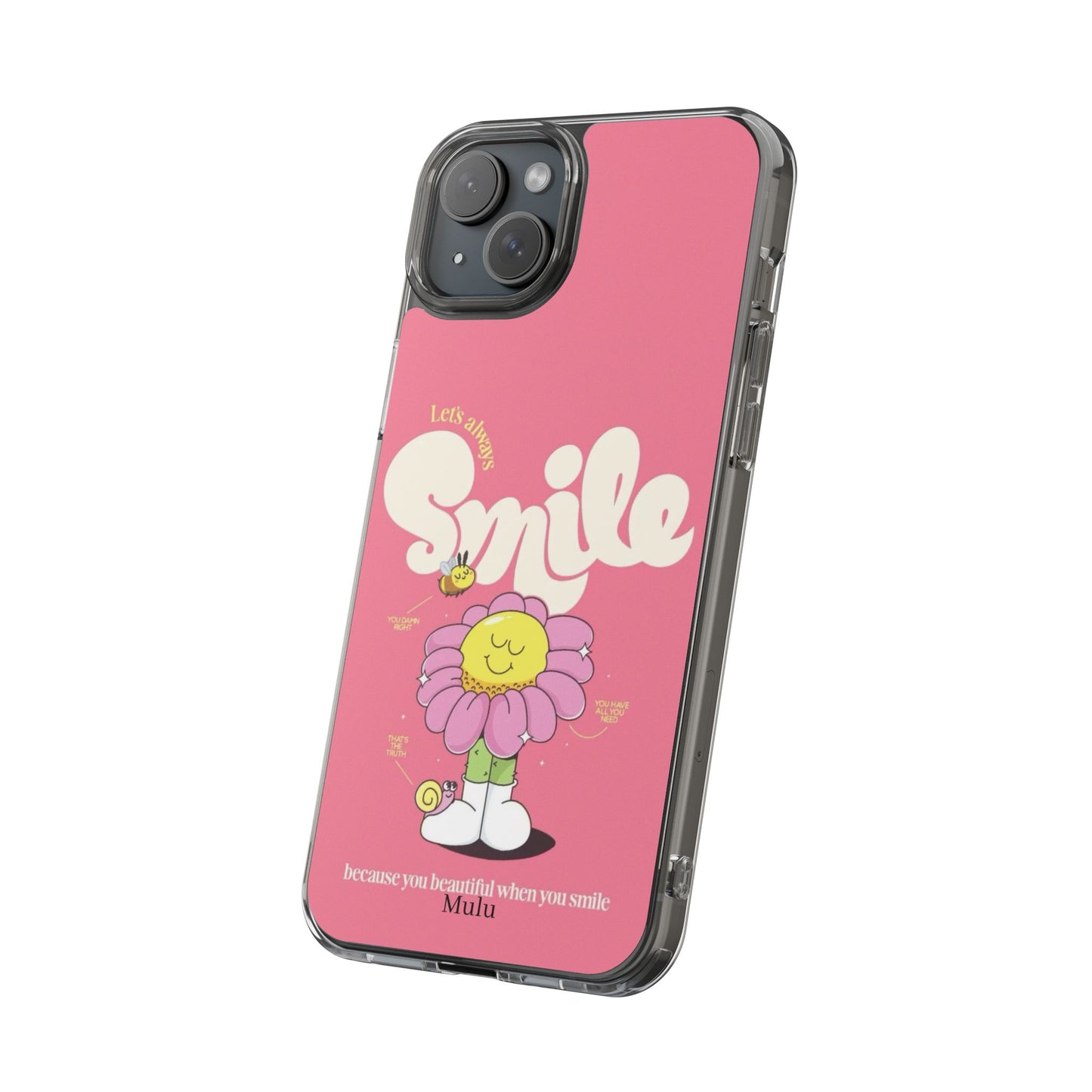 Clear Impact-Resistant Phone Case — Pink 'Smile' Flower Design