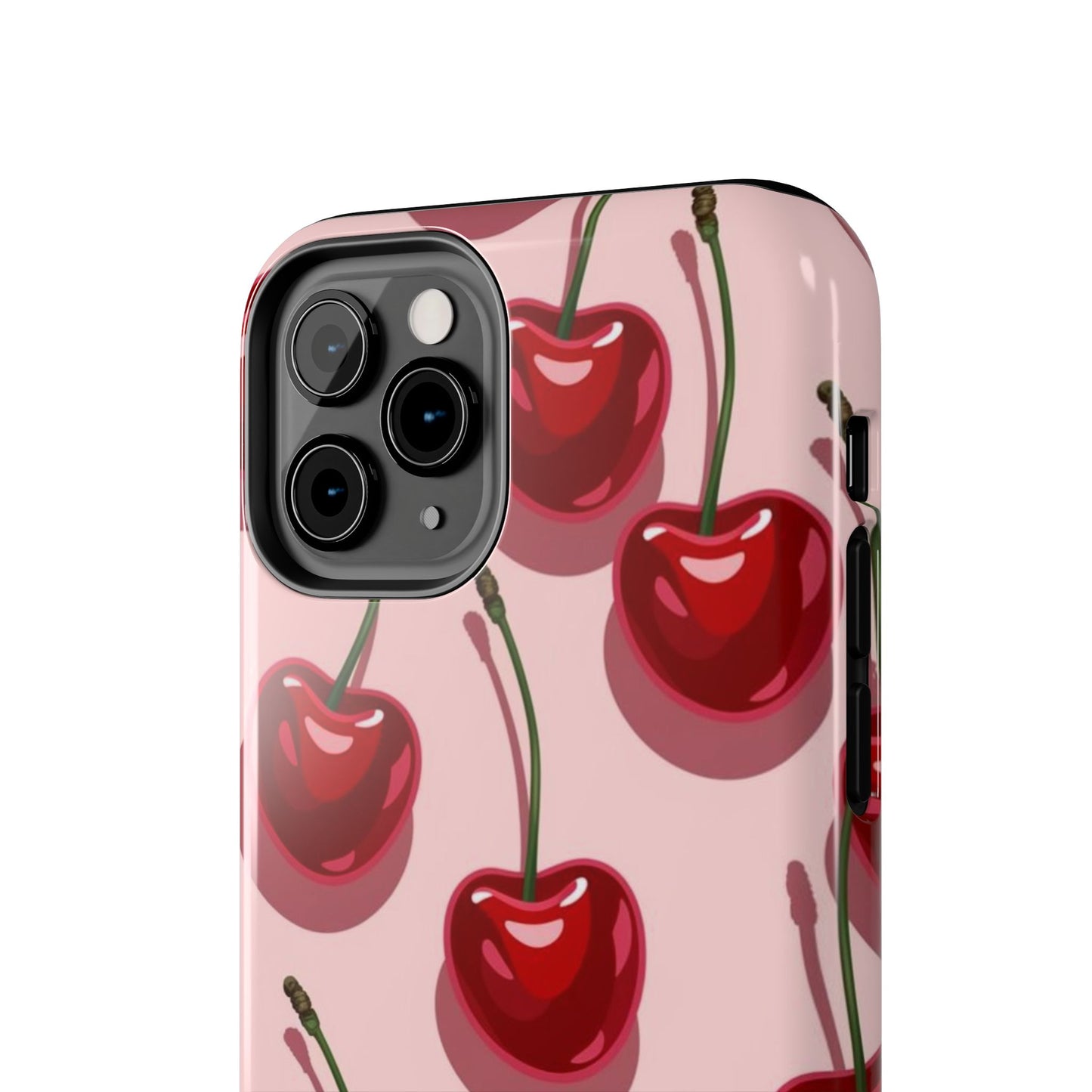 Cherry Pattern Tough Phone Case — Retro Pink Cherry Print Protective Phone Case