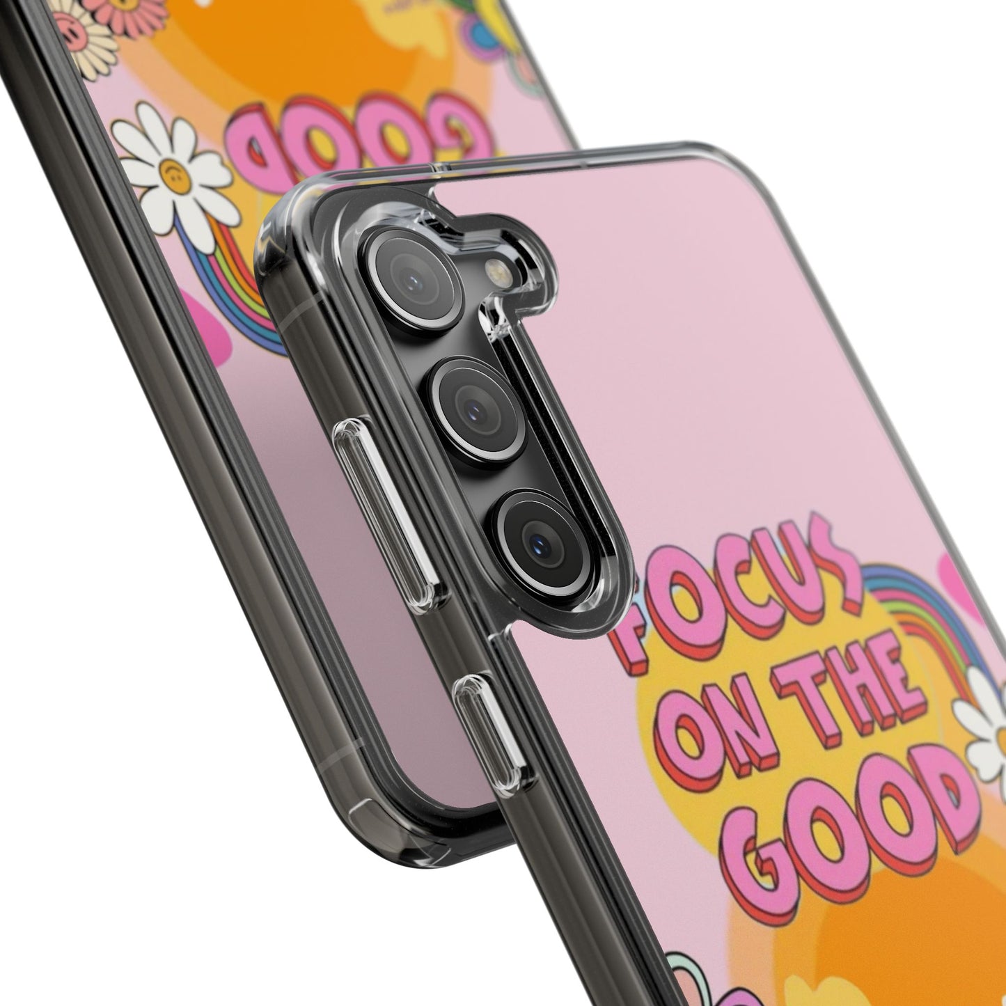 Clear Impact-Resistant Case — "Focus On The Good" Retro Floral Phone Cover