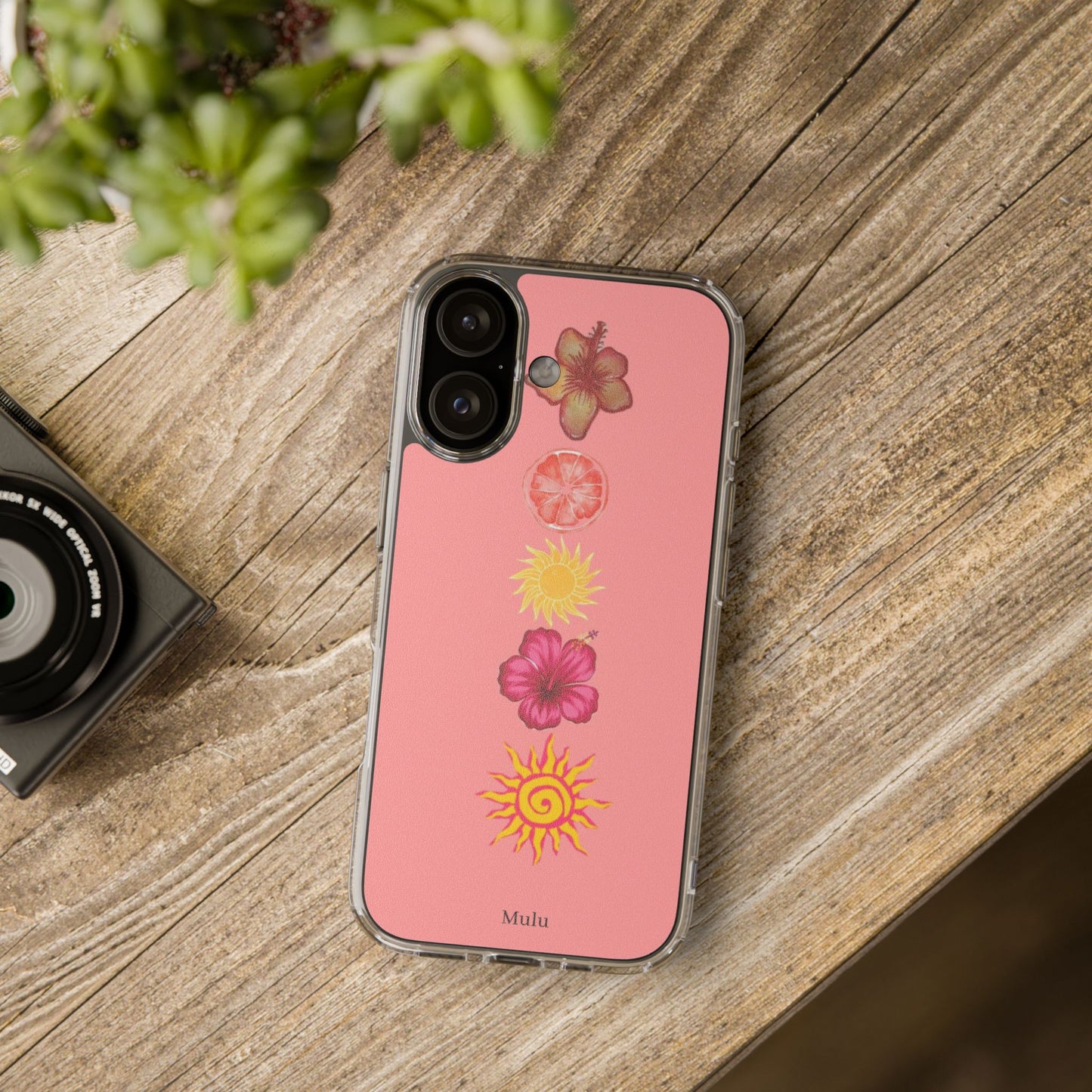 Clear Impact-Resistant Phone Case — Tropical Sun & Hibiscus Floral Design