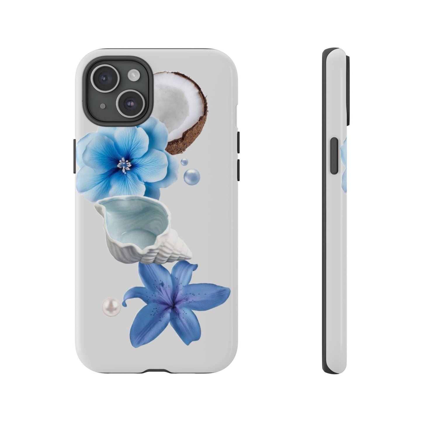 Tropical Blue Floral Phone Case — Coconut, Shell & Starfish Design