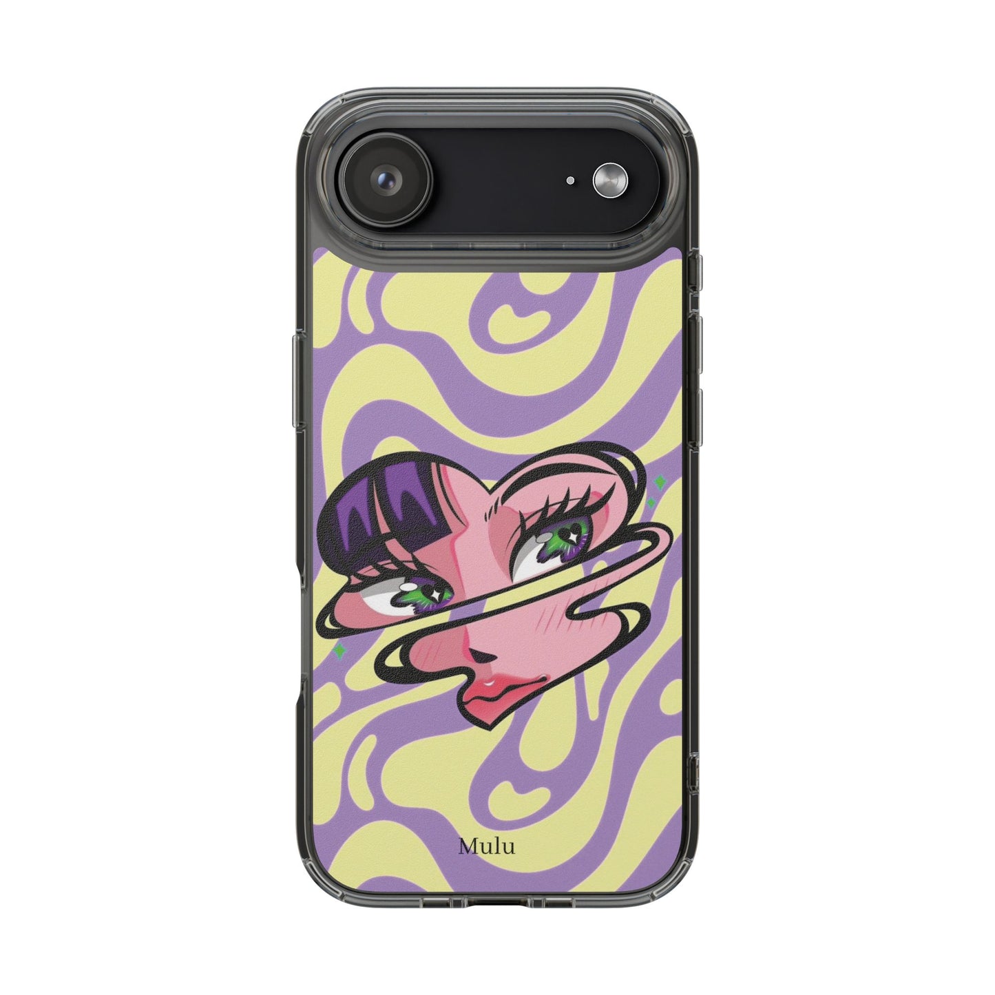 Clear Impact-Resistant Case — Retro Psychedelic Heart Face Design