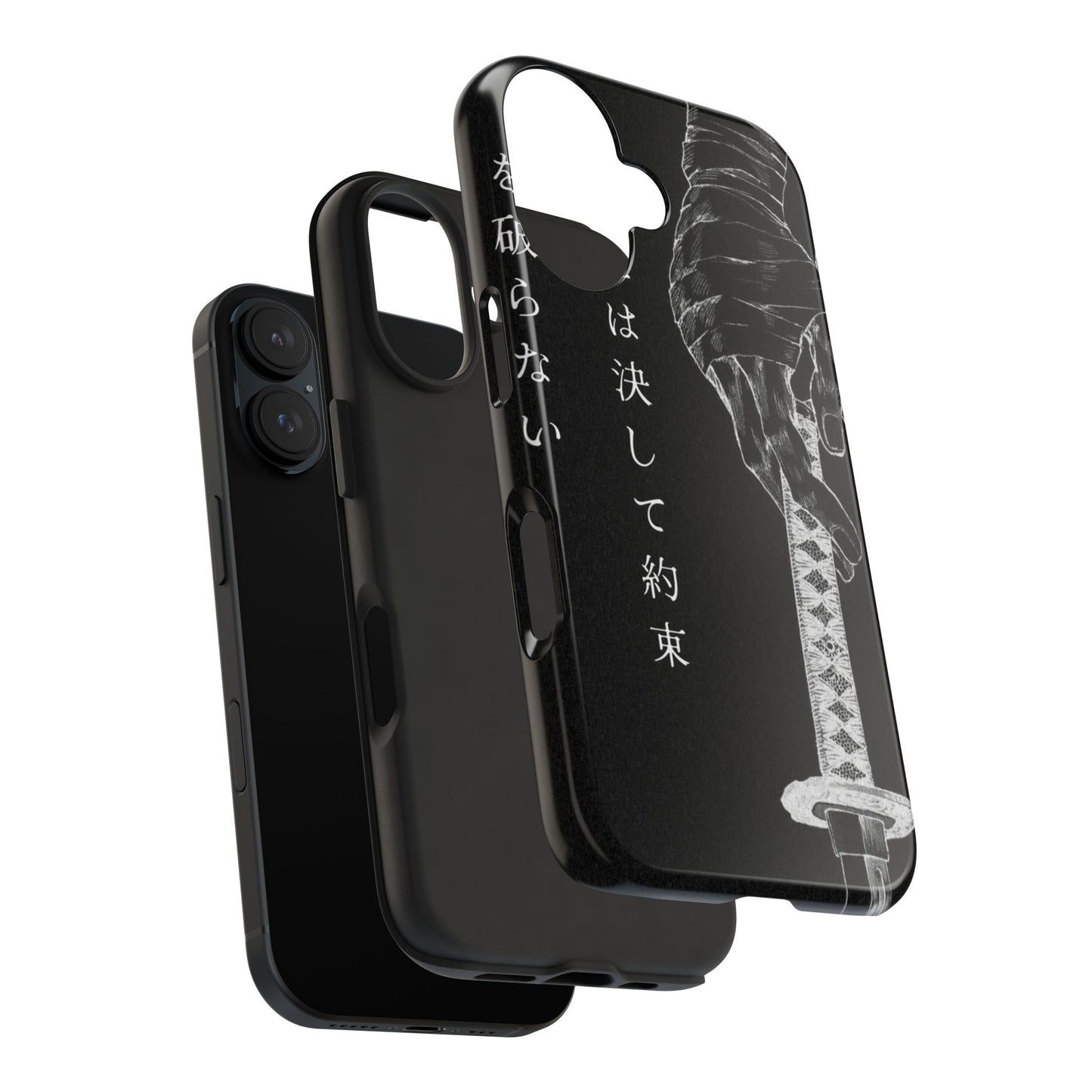 Samurai Vow Tough Phone Case — Black Katana Design with Japanese Text