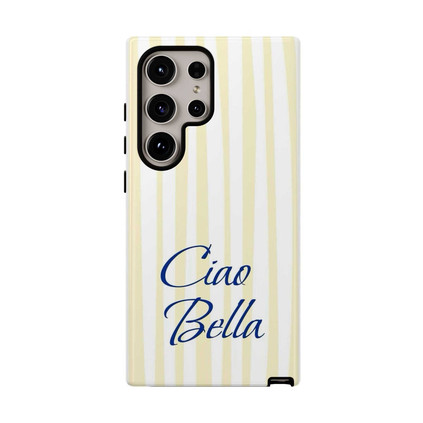 Ciao Bella Phone Case – Striped Elegant Italian Script Protective Cover