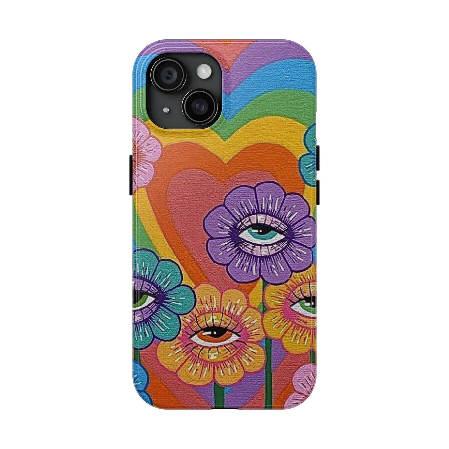 Psychedelic Eye Flower Tough Phone Case — Retro Rainbow Protective iPhone Cover