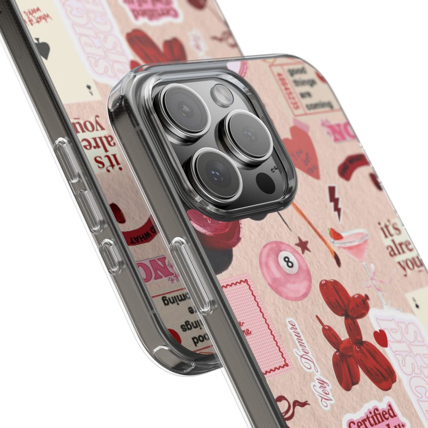 Clear Impact-Resistant Phone Case — Retro Cherry & Sticker Collage