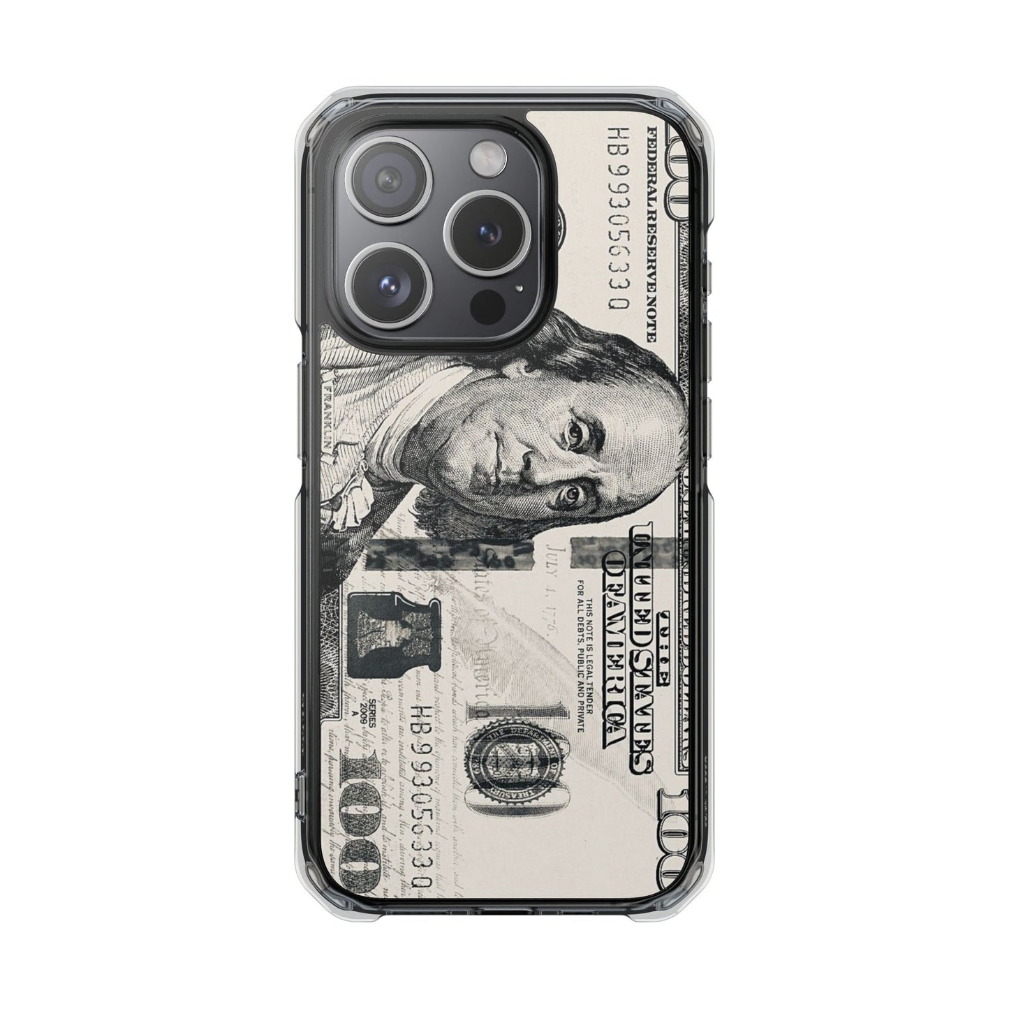 Clear Magnetic Phone Case — Hundred Dollar Bill Design