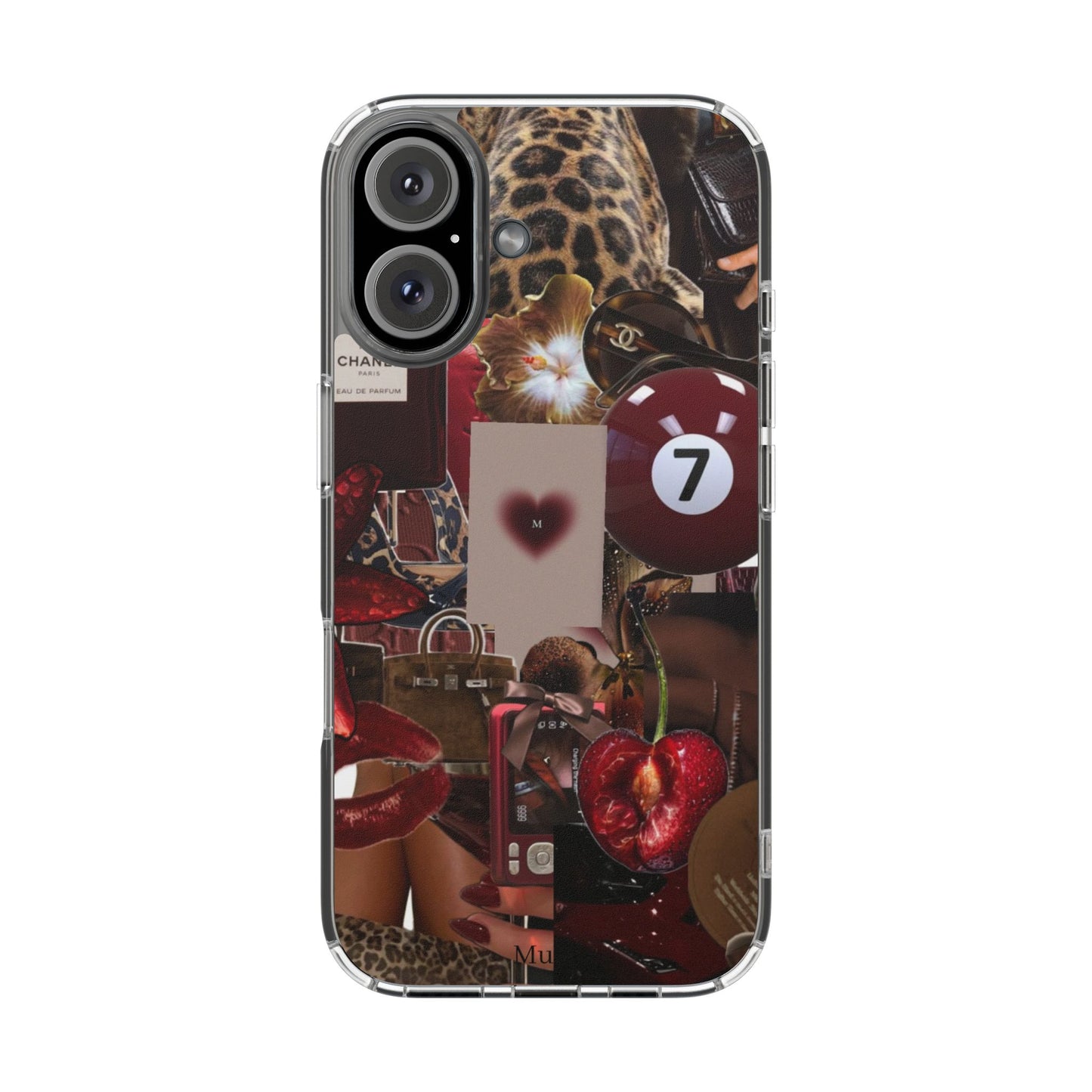 Clear Impact-Resistant Phone Case — Retro Cherry Collage Design