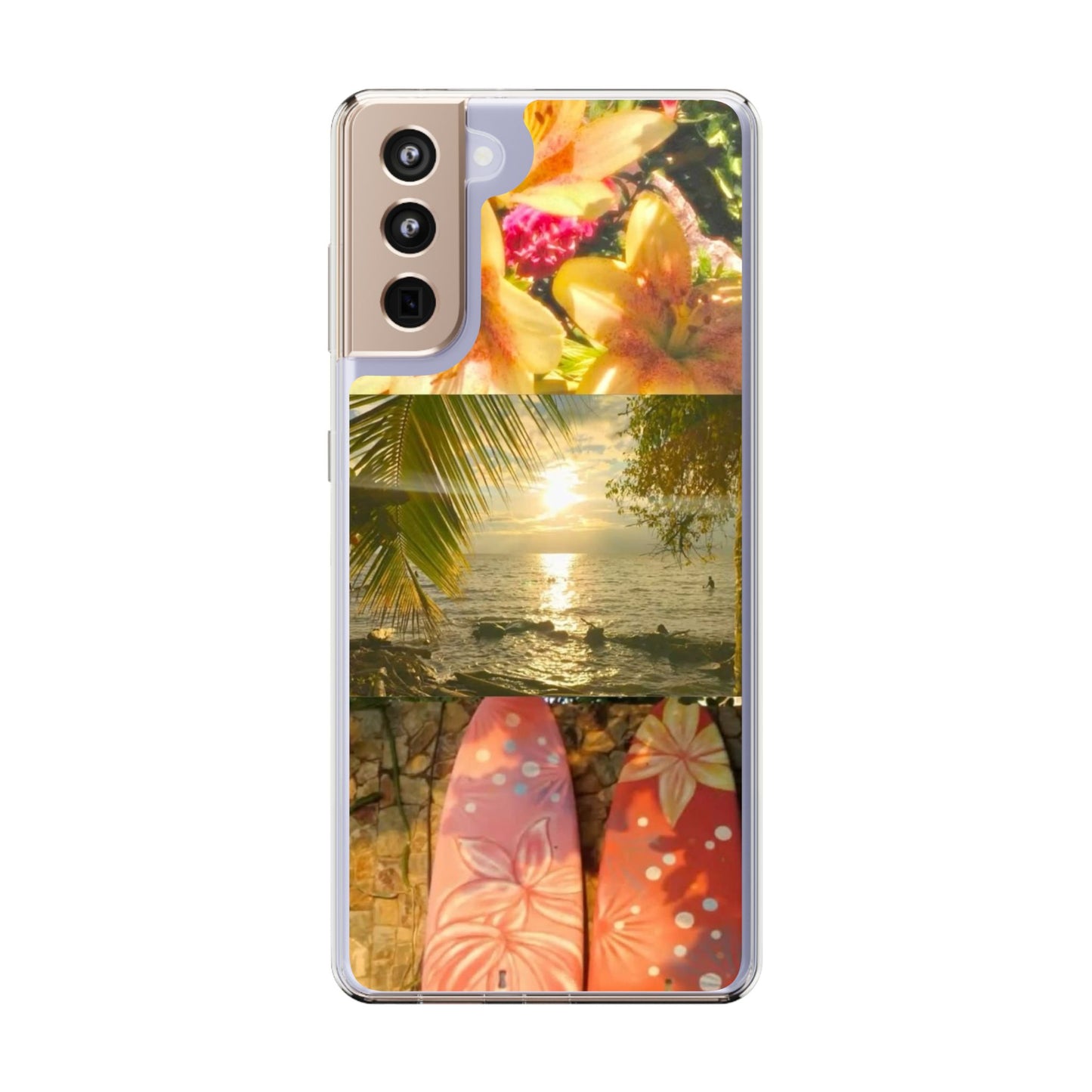 Tropical Sunset Phone Case — Floral Surfboard Clear iPhone Case
