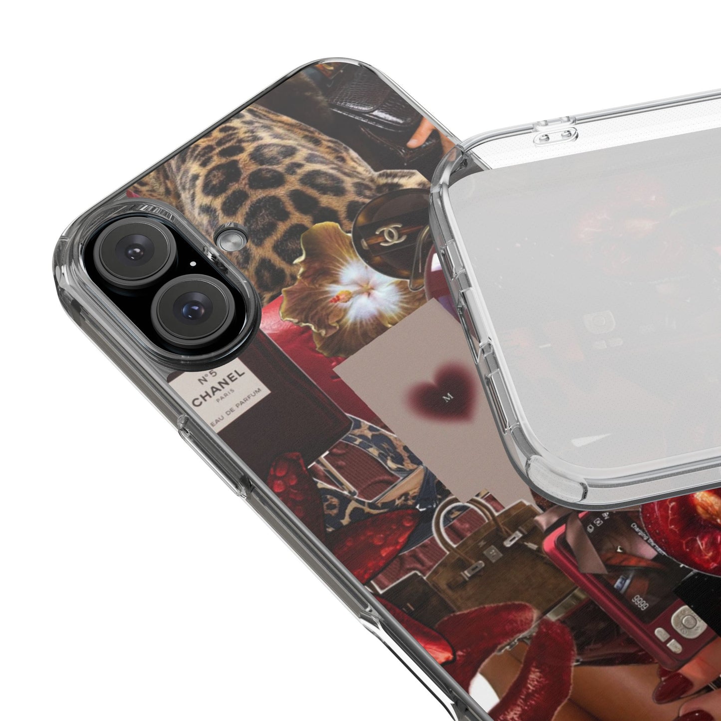 Clear Impact-Resistant Phone Case — Retro Cherry Collage Design