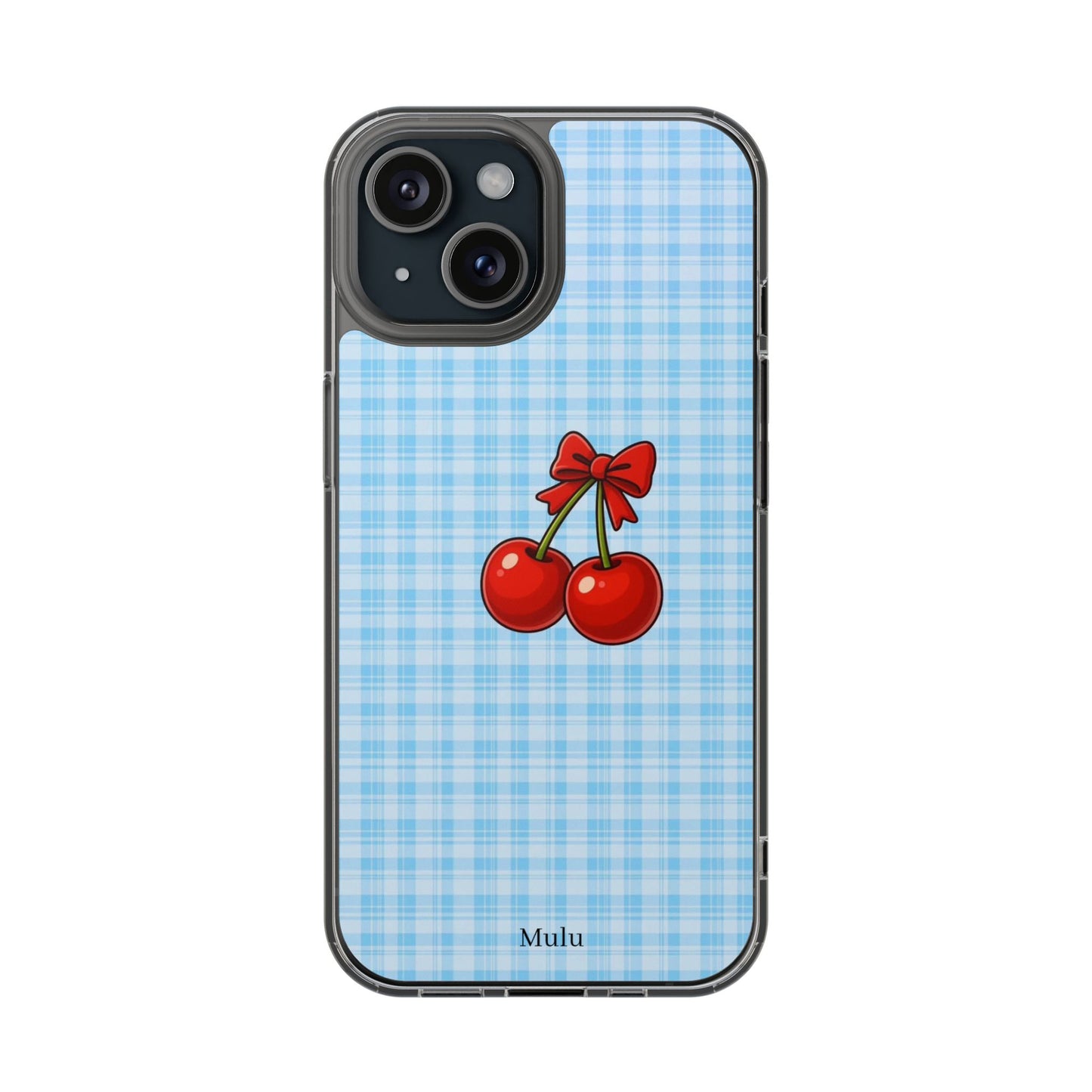 Clear Cherry Gingham Phone Case — Impact-Resistant Clear Case with Red Cherry Design