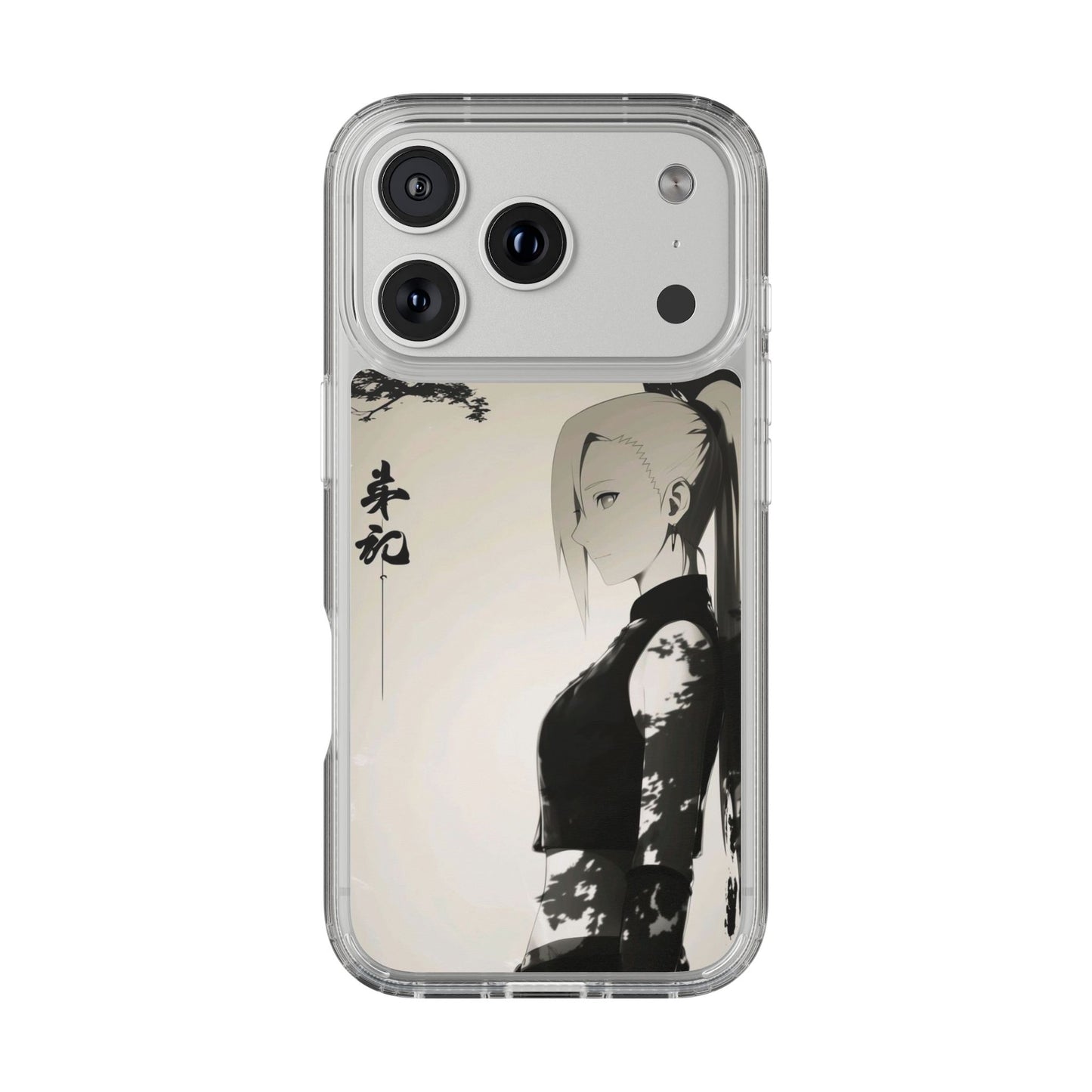 Anime Samurai Clear Phone Case — Monochrome Sumi-E Style