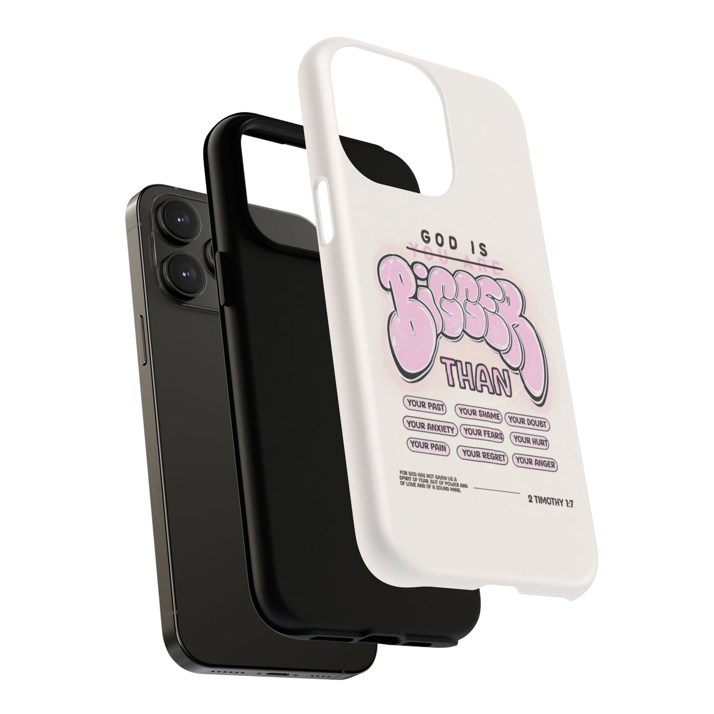 Tough Magnetic Phone Case — "God Is Bigger Than" Inspirational Pink Bubble Design