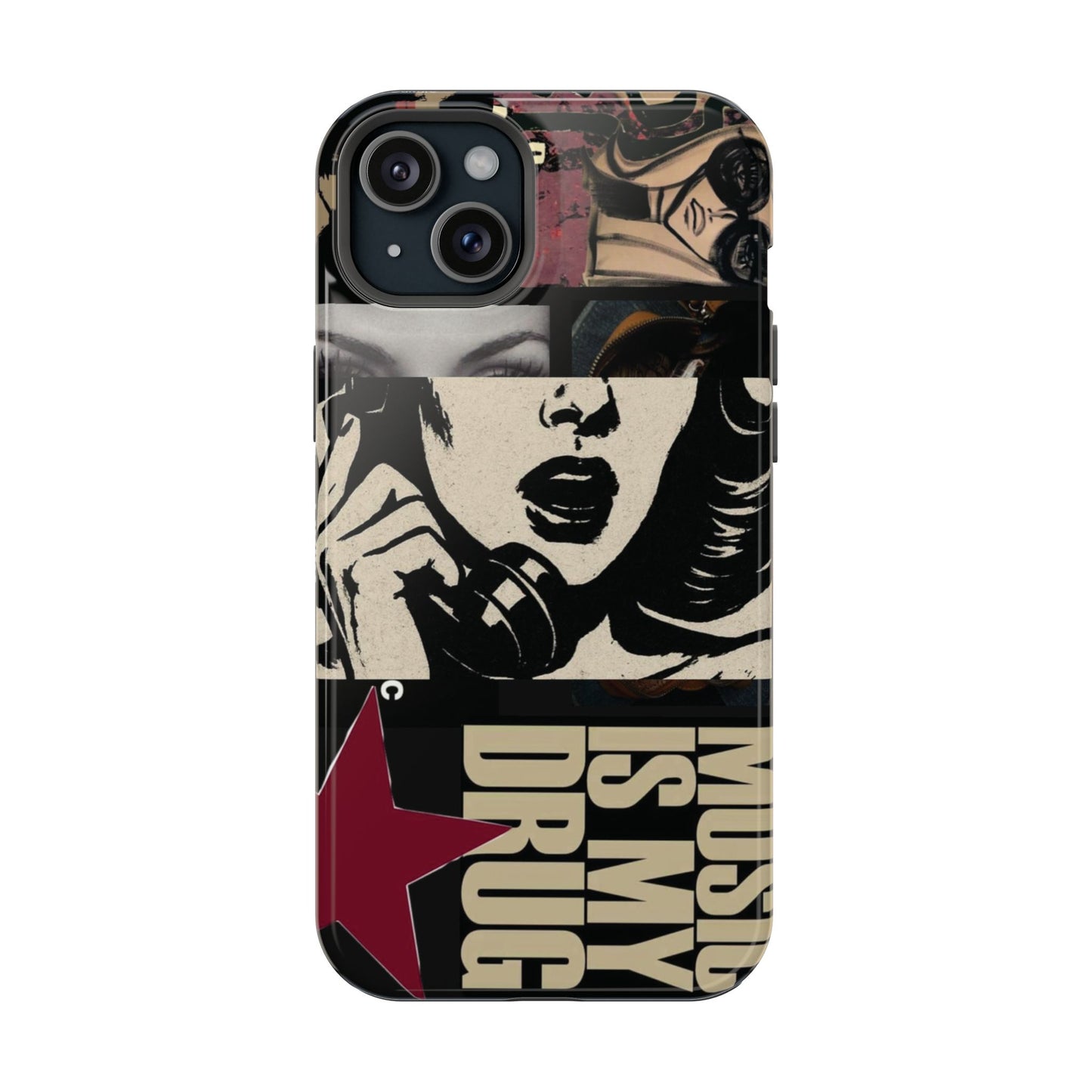 Magnetic Impact Phone Case — Retro Pop Art "Music Is My Drug" Design