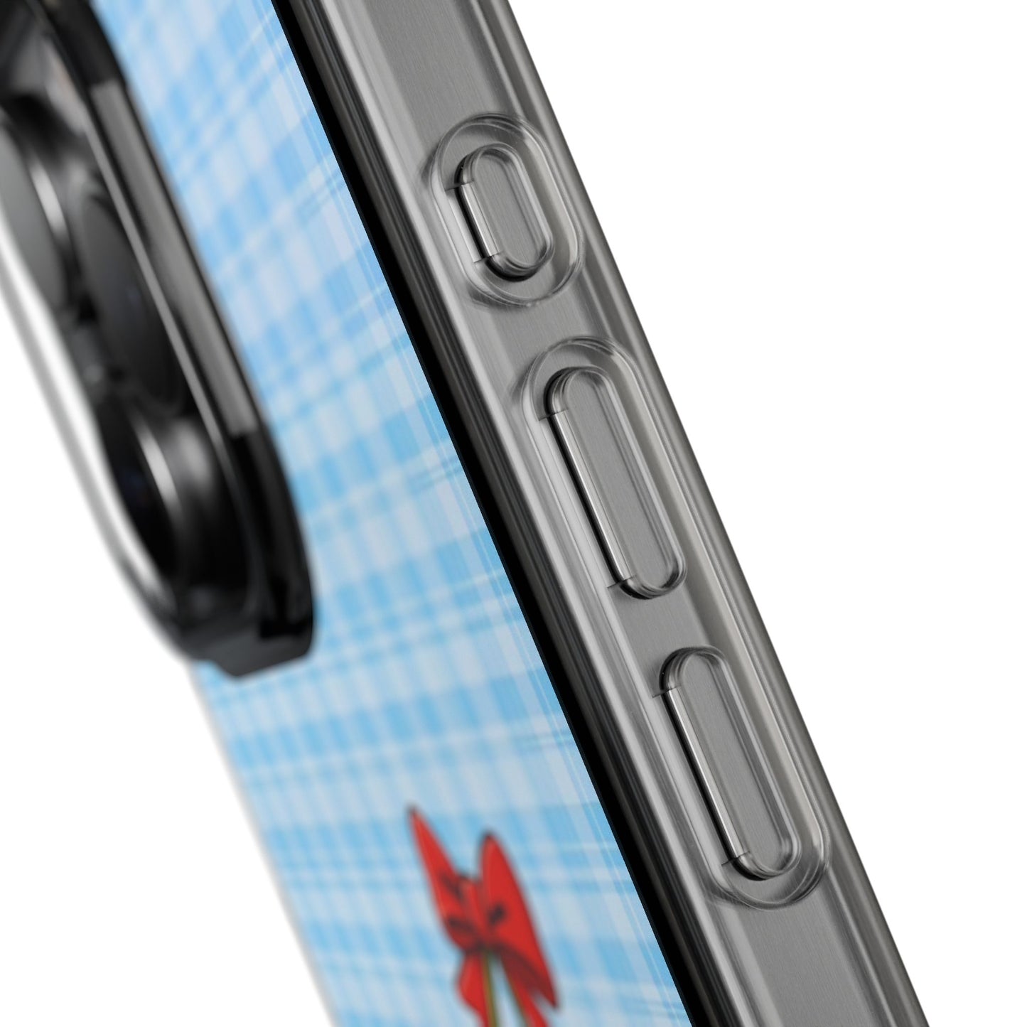 Clear Cherry Gingham Phone Case — Impact-Resistant Clear Case with Red Cherry Design