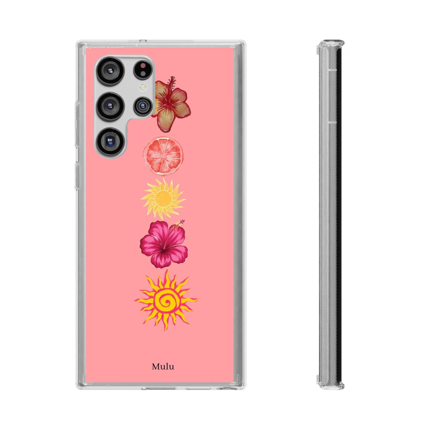 Clear Impact-Resistant Phone Case — Tropical Sun & Hibiscus Floral Design