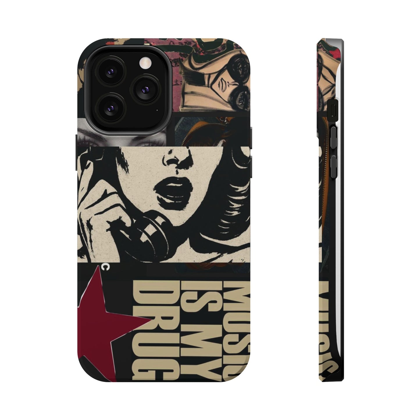 Magnetic Impact Phone Case — Retro Pop Art "Music Is My Drug" Design