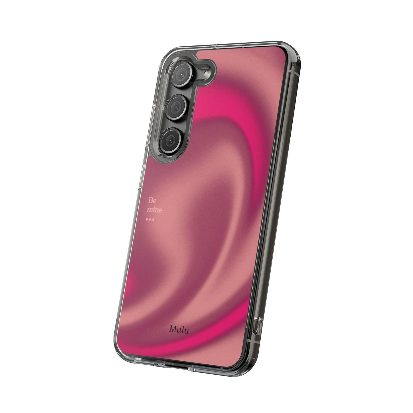 Clear Impact Phone Case — Pink Satin Swirl "Be mine" Design