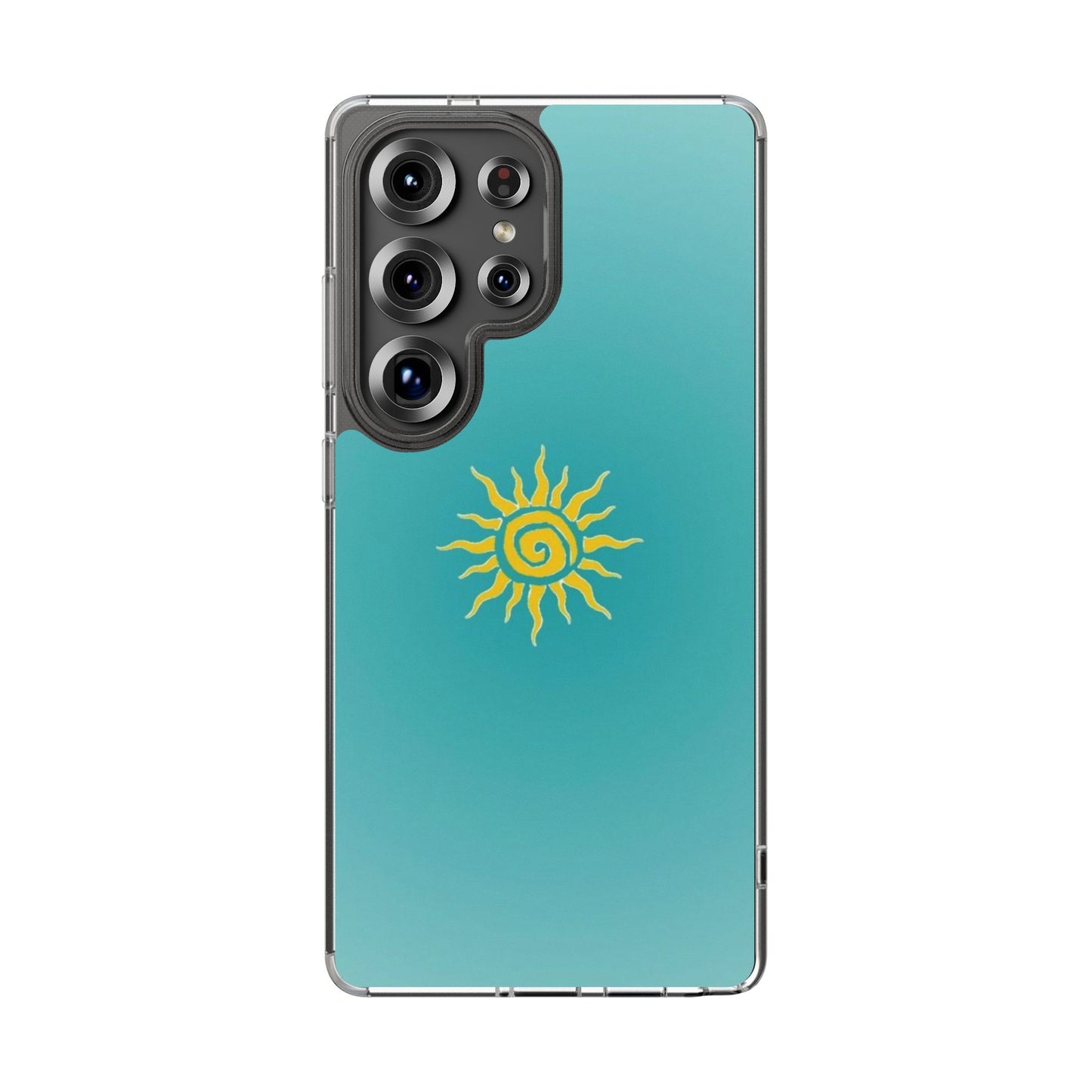 Clear Impact-Resistant Phone Case — Yellow Sun on Teal Gradient