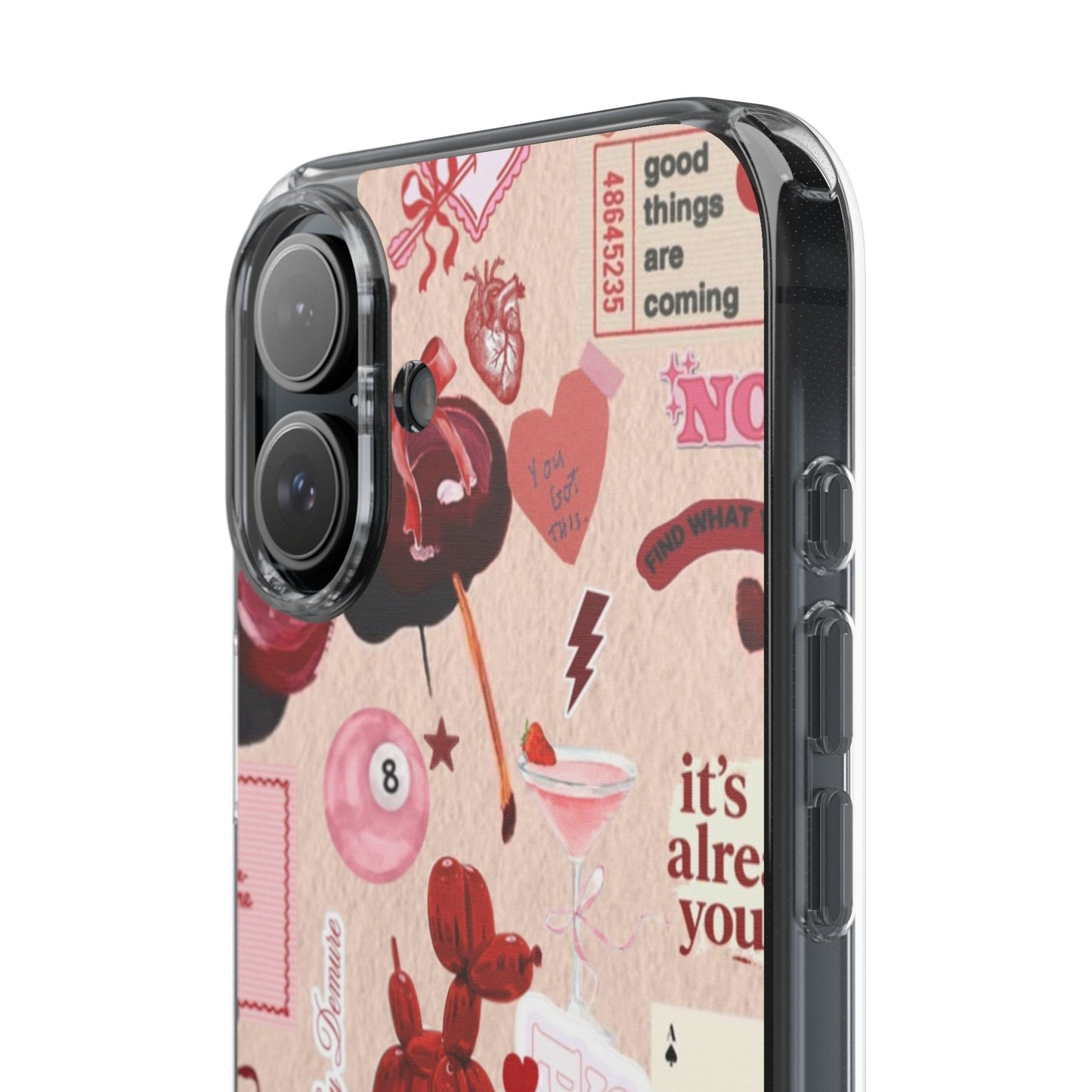 Clear Impact-Resistant Phone Case — Retro Cherry & Sticker Collage