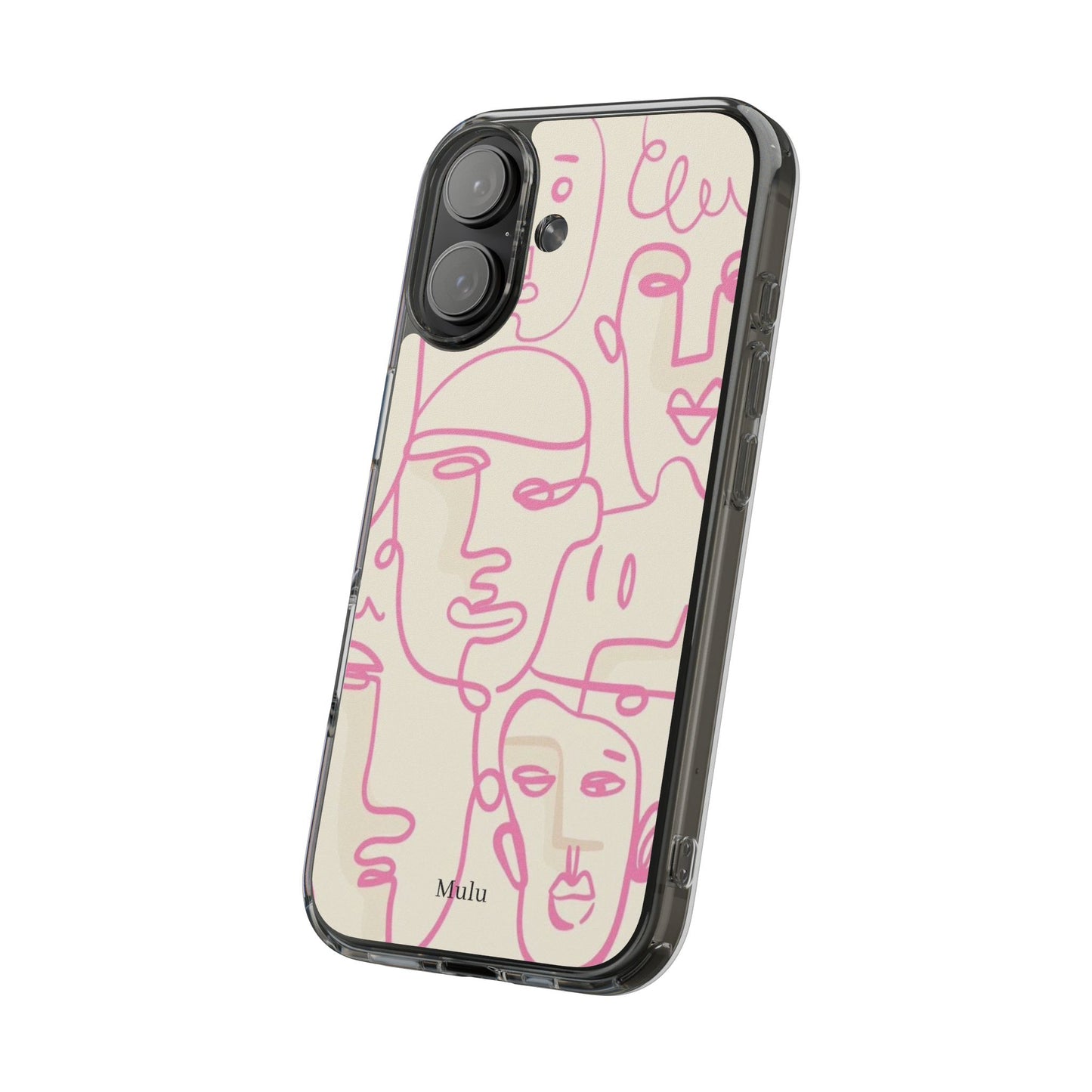 Clear Impact-Resistant Phone Case — Pink Minimalist Line Faces Design