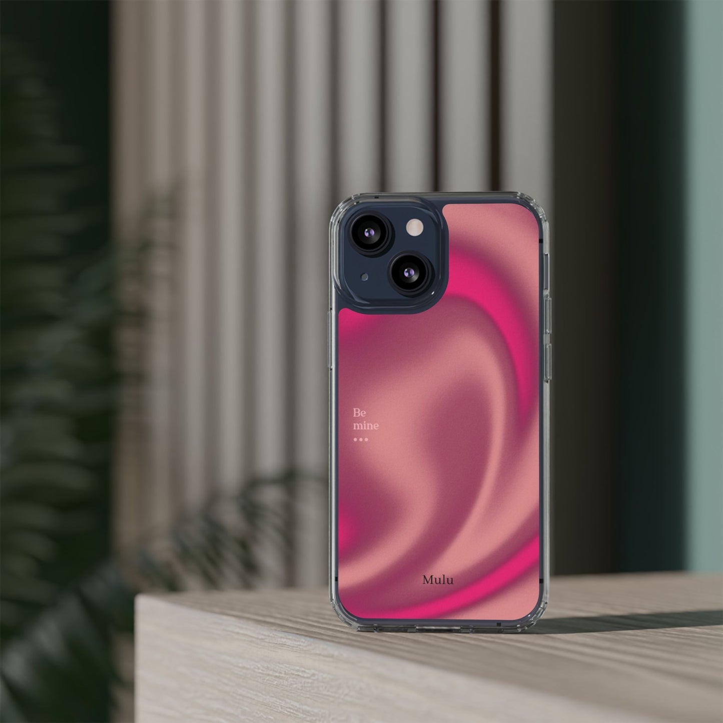 Clear Impact Phone Case — Pink Satin Swirl "Be mine" Design