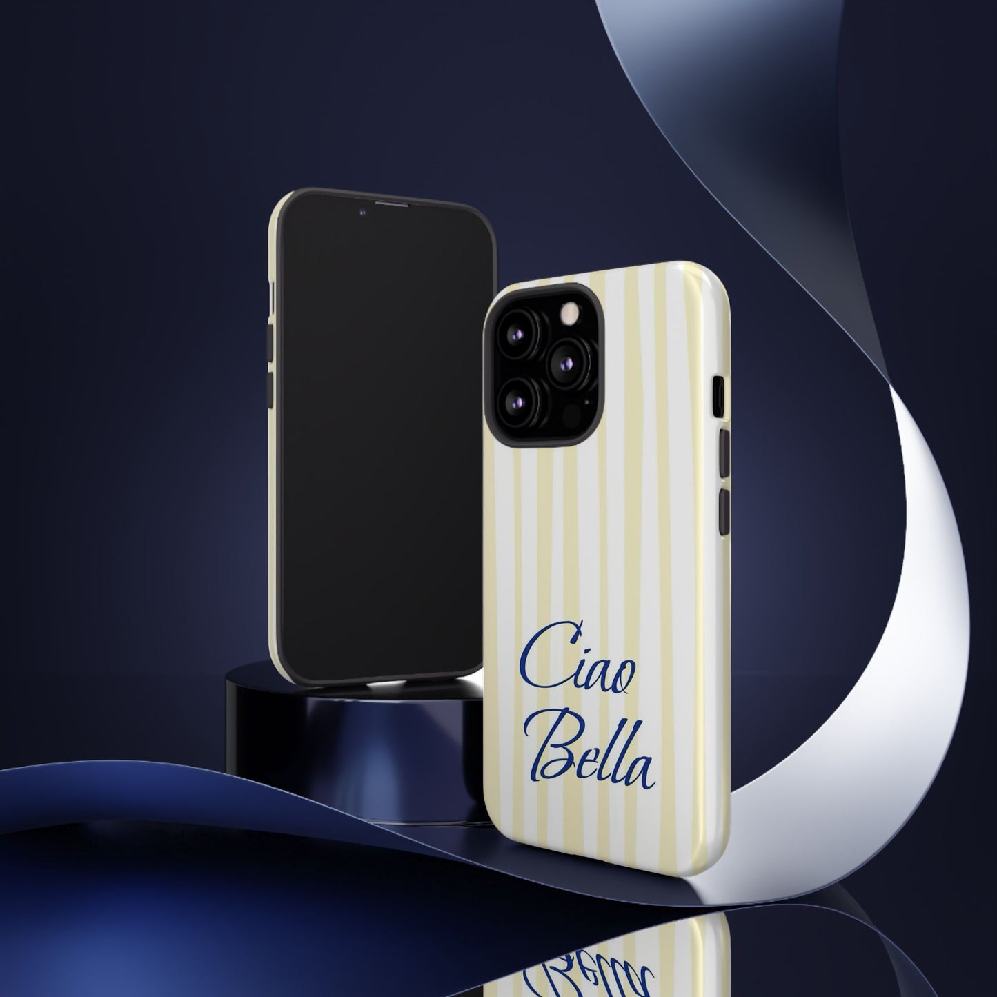 Ciao Bella Phone Case – Striped Elegant Italian Script Protective Cover