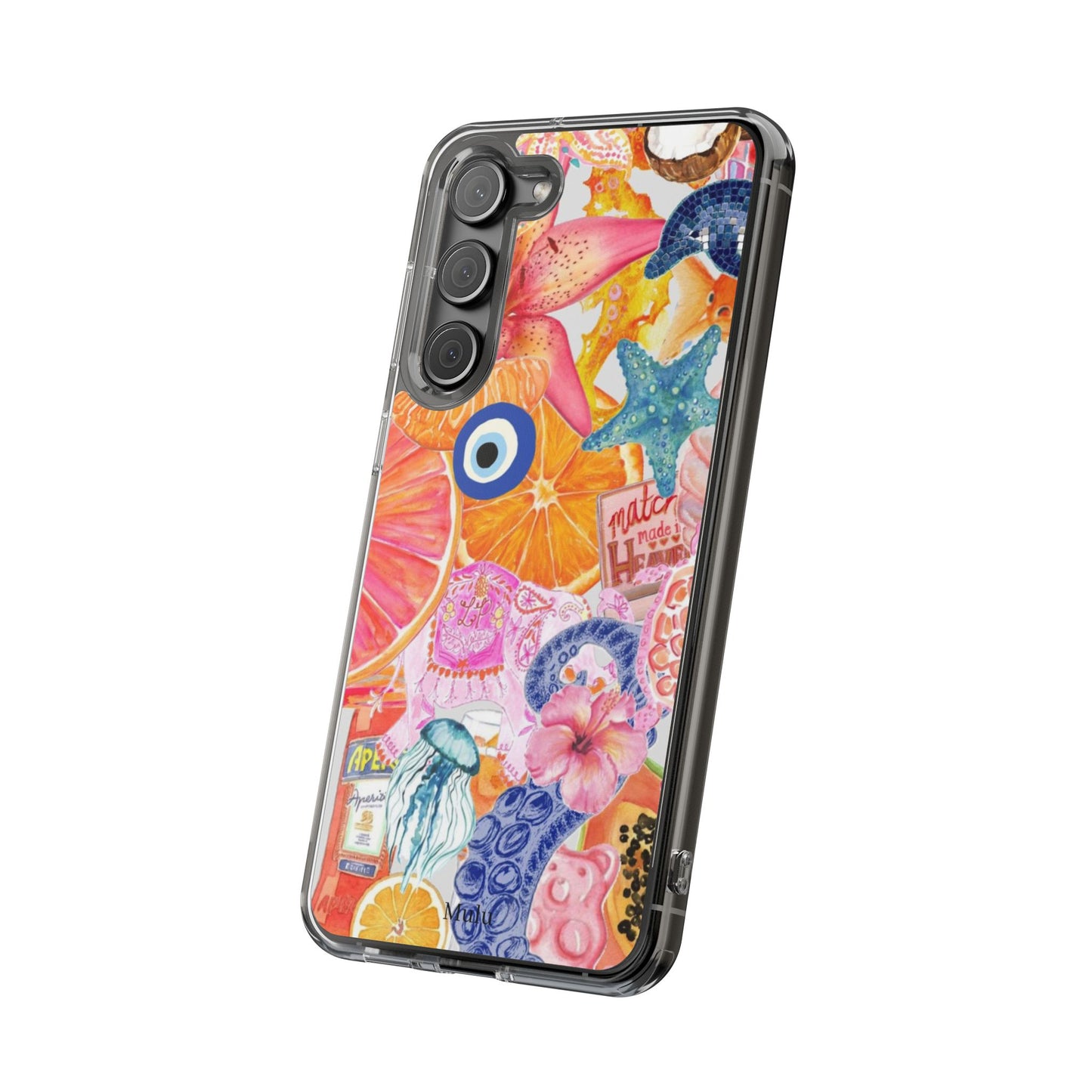 Clear Impact-Resistant Phone Case — Colorful Tropical Collage Design