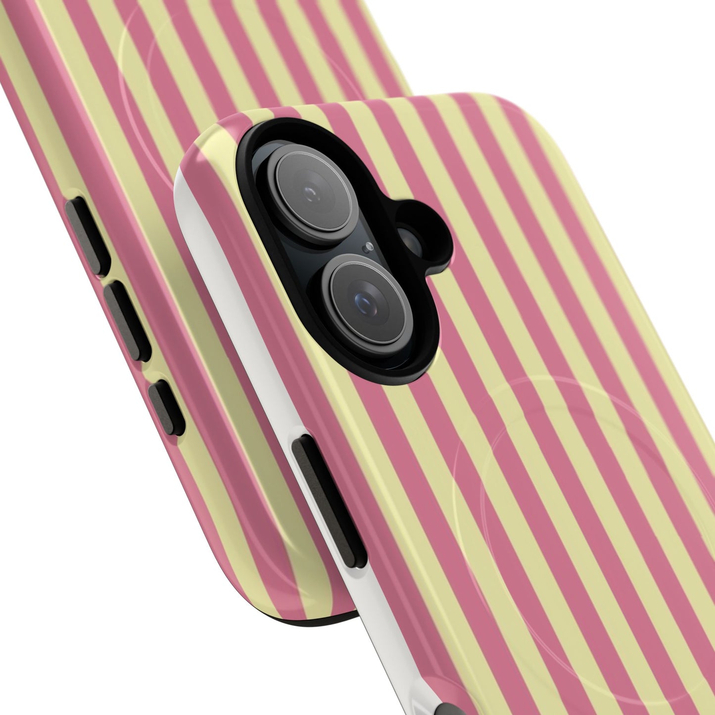 Striped Pink & Yellow Magnetic Tough Phone Case — Retro Pastel Protection