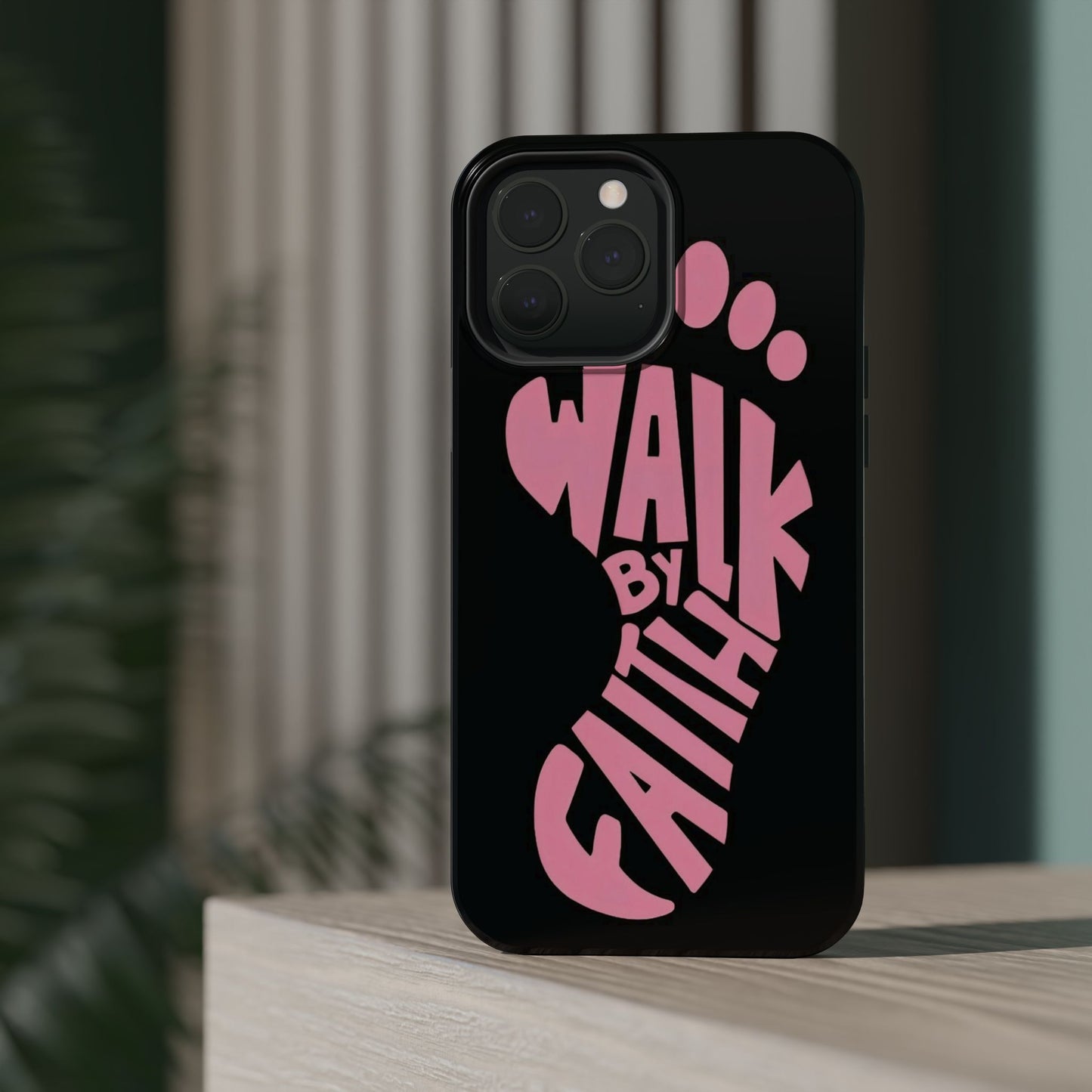 Phone Case — "Walk By Faith" Pink Footprint Magnetic Impact-Resistant Case
