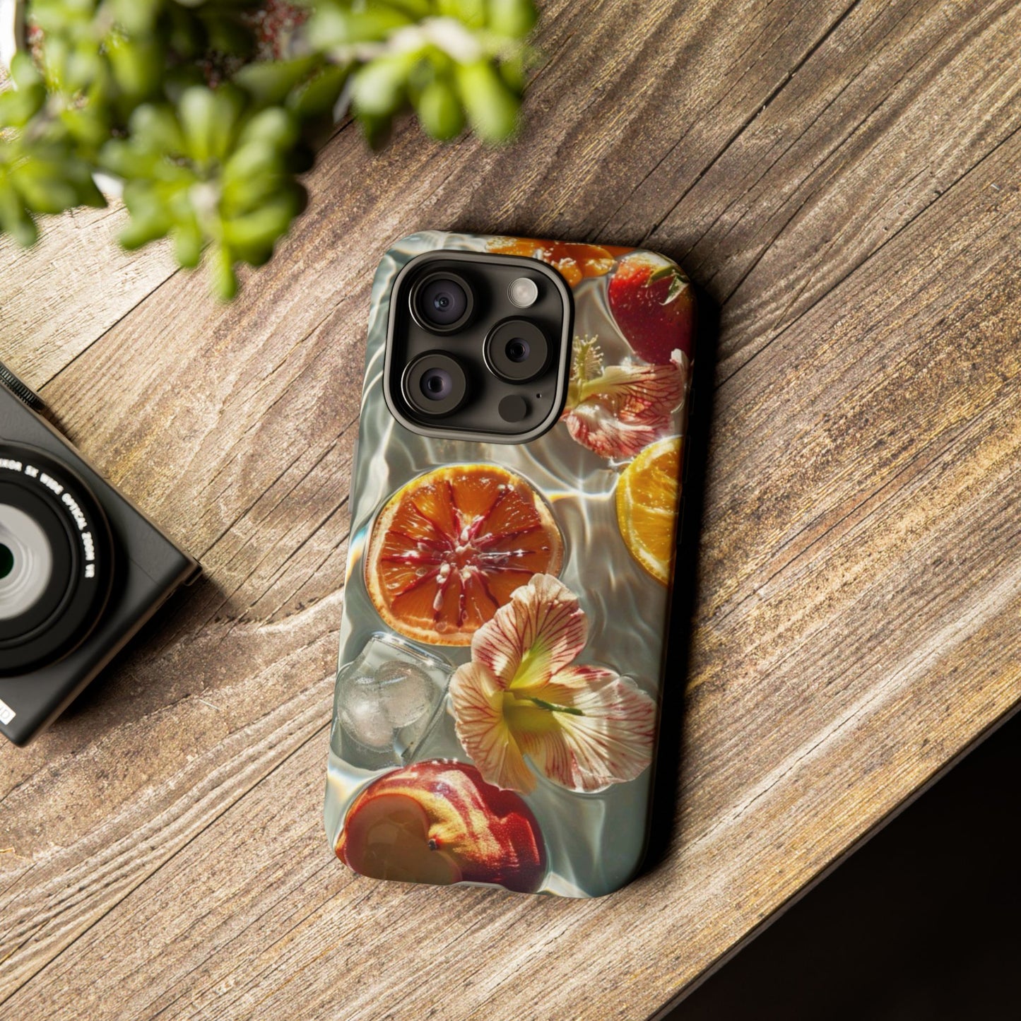 Citrus & Hibiscus Protective Phone Case – Summer Fruit Water Print Tough Case