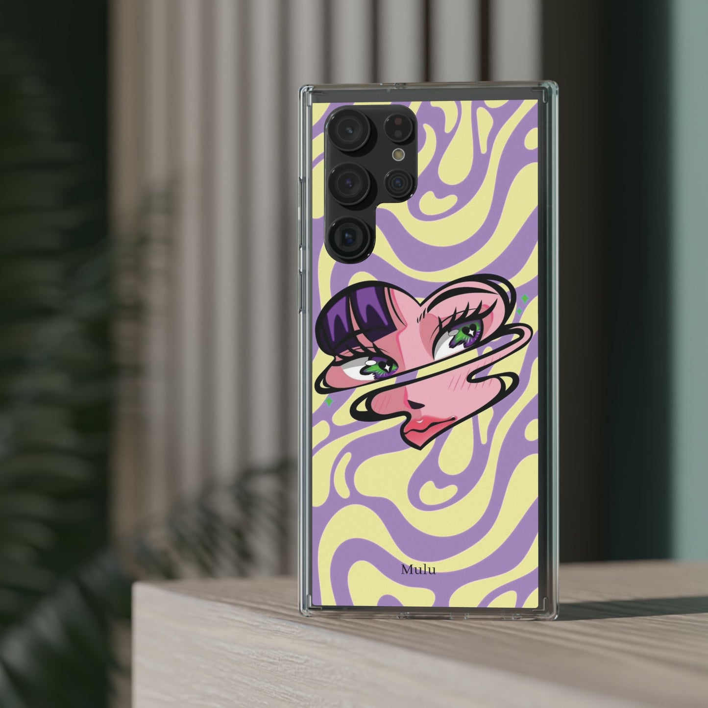 Clear Impact-Resistant Case — Retro Psychedelic Heart Face Design