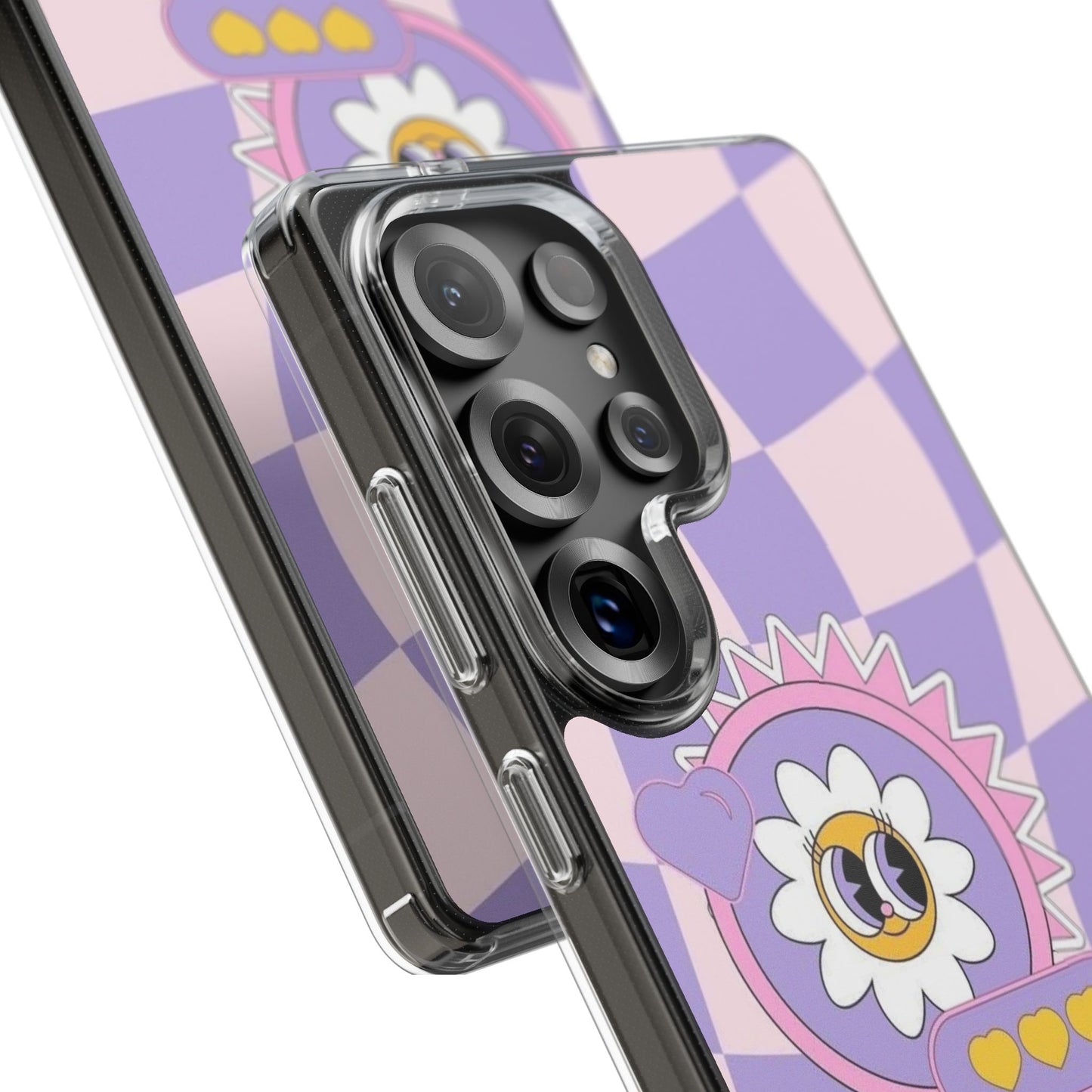 Clear Impact-Resistant Case — Cute Purple Checkerboard Dino with 'Mulu'
