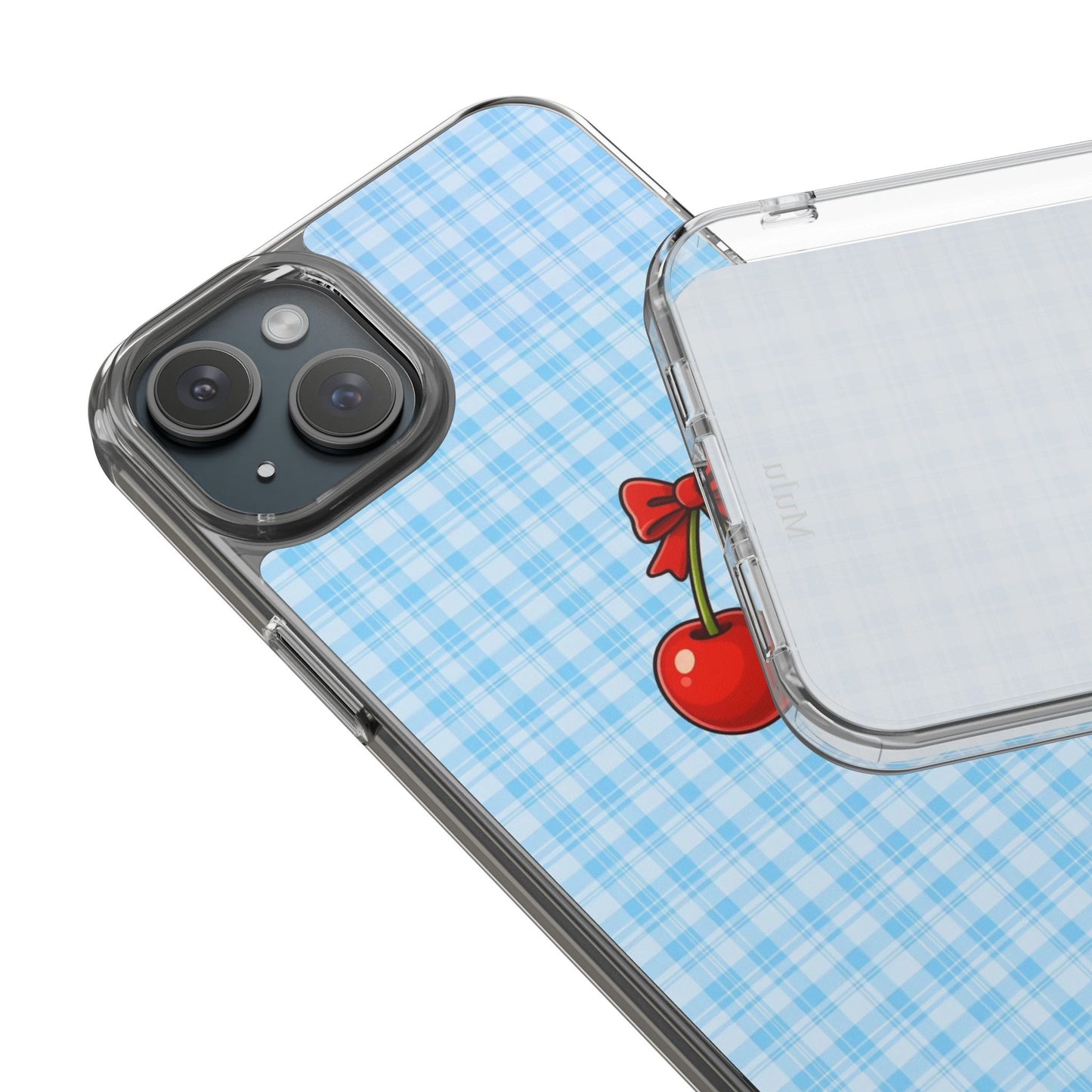 Clear Cherry Gingham Phone Case — Impact-Resistant Clear Case with Red Cherry Design