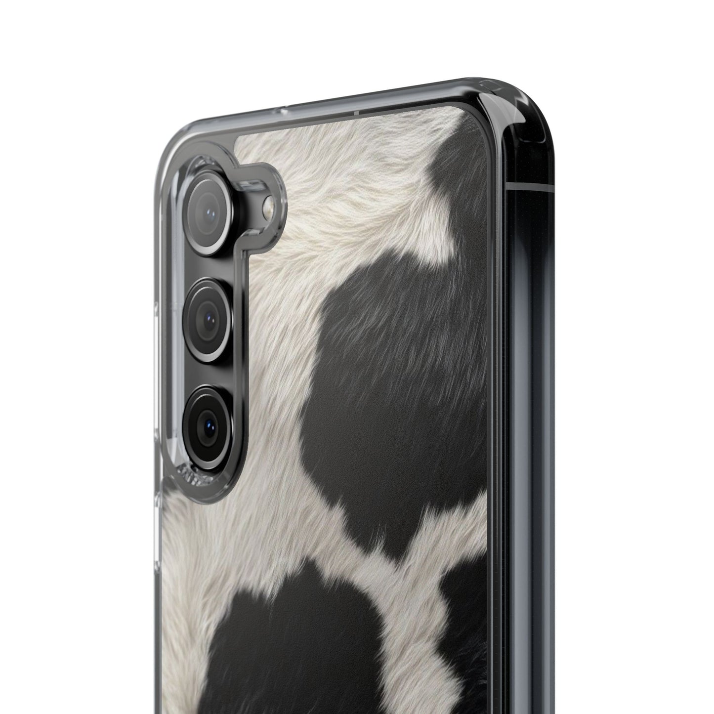 Cow Print Clear Impact Phone Case — Faux Fur Black & White Protection