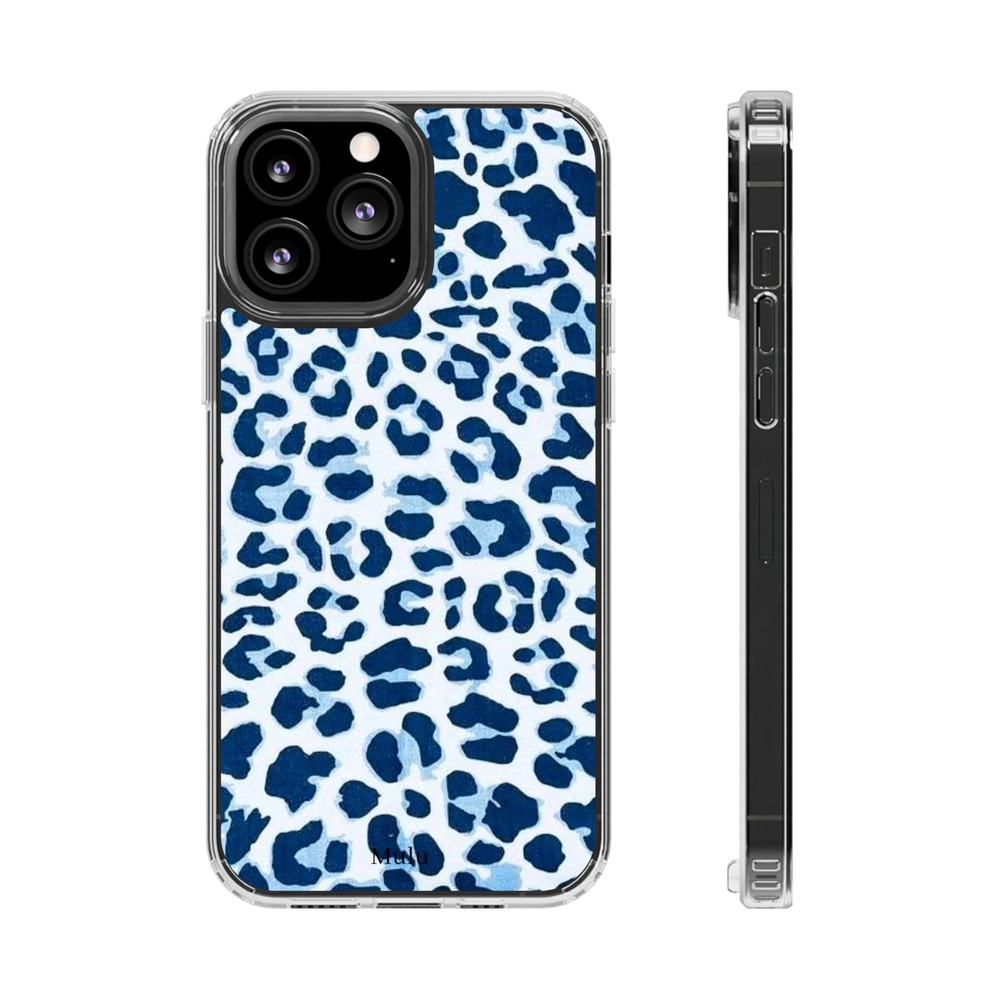 Clear Impact-Resistant Phone Case — Blue Watercolor Leopard Print