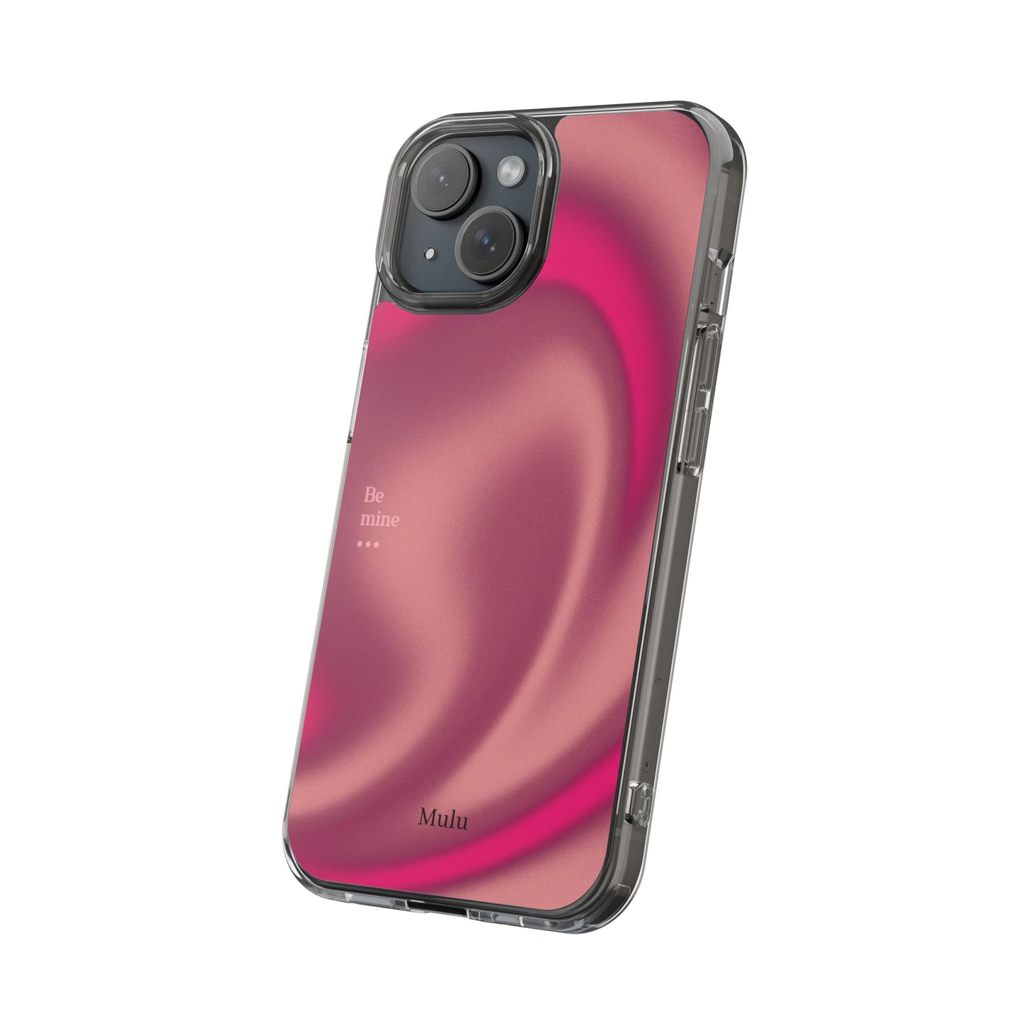 Clear Impact Phone Case — Pink Satin Swirl "Be mine" Design