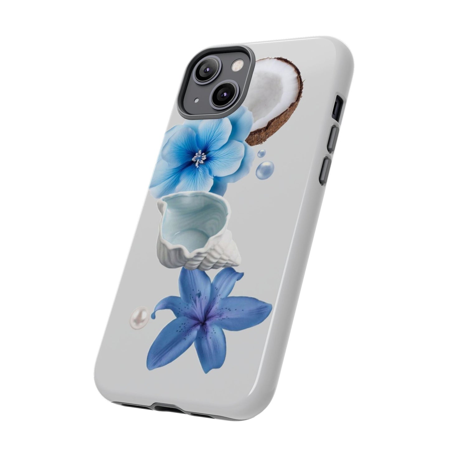 Tropical Blue Floral Phone Case — Coconut, Shell & Starfish Design