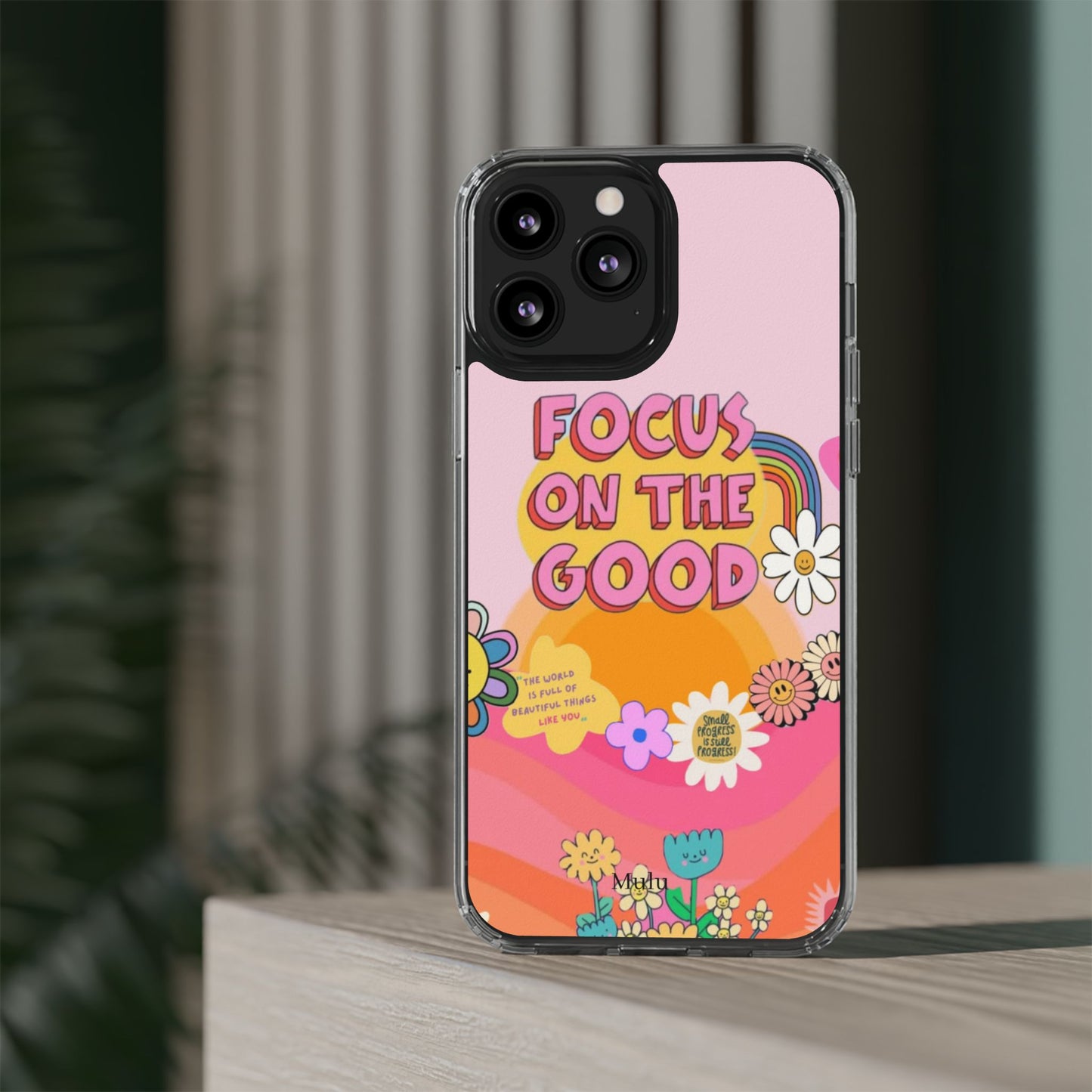 Clear Impact-Resistant Case — "Focus On The Good" Retro Floral Phone Cover