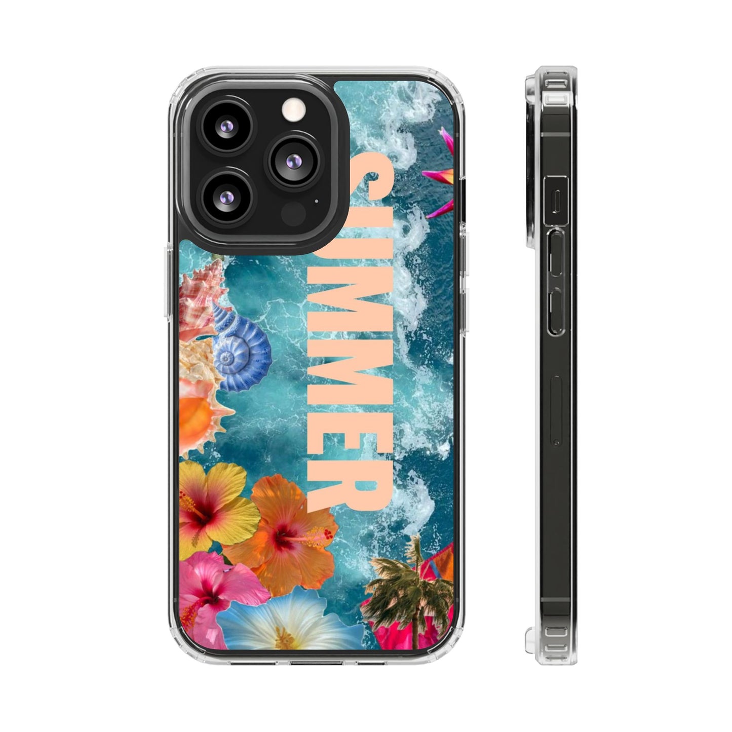 Summer Floral Clear Impact Phone Case — "SUMMER" Tropical Hibiscus Design