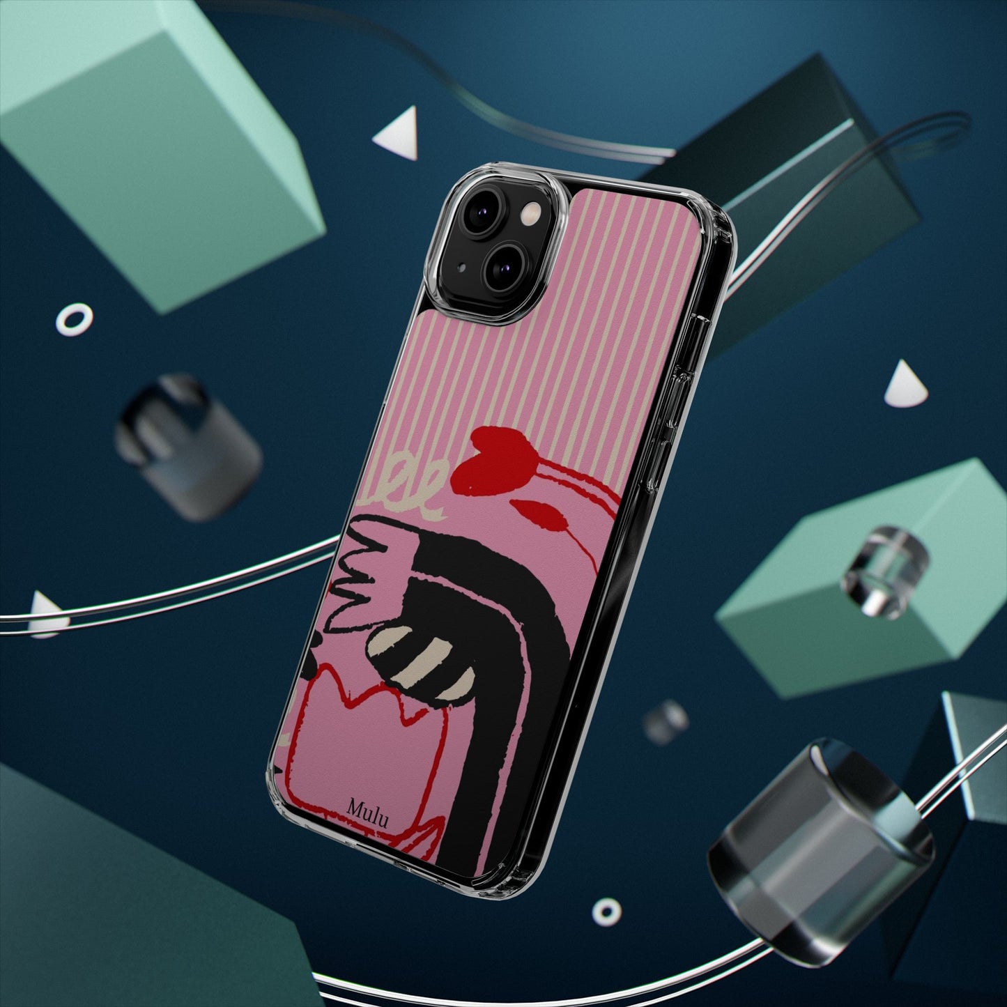 Clear Impact-Resistant Case — Pink Cute Heart Cartoon Design