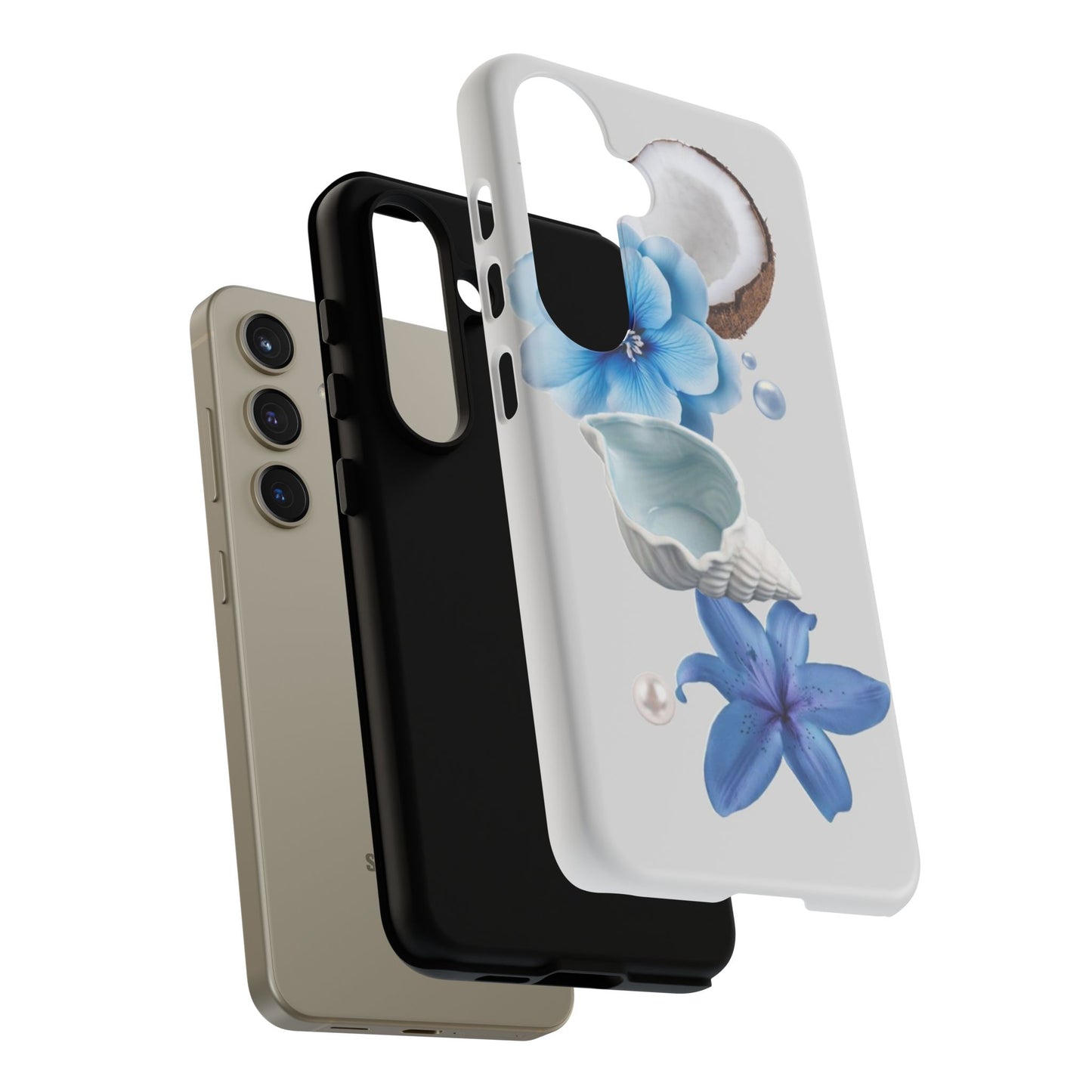 Tropical Blue Floral Phone Case — Coconut, Shell & Starfish Design